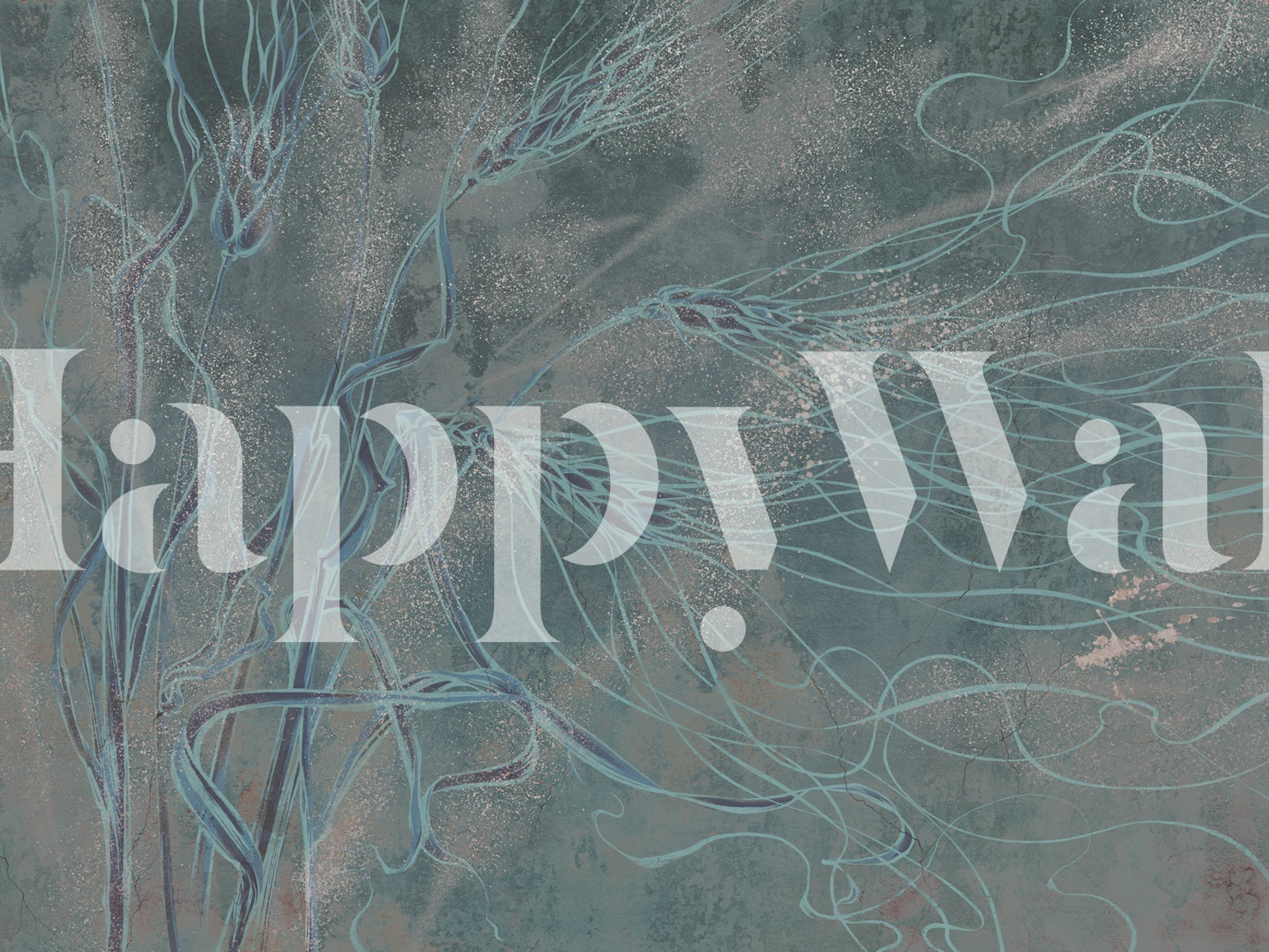 Blue ears of wheat floral pattern wallpaper