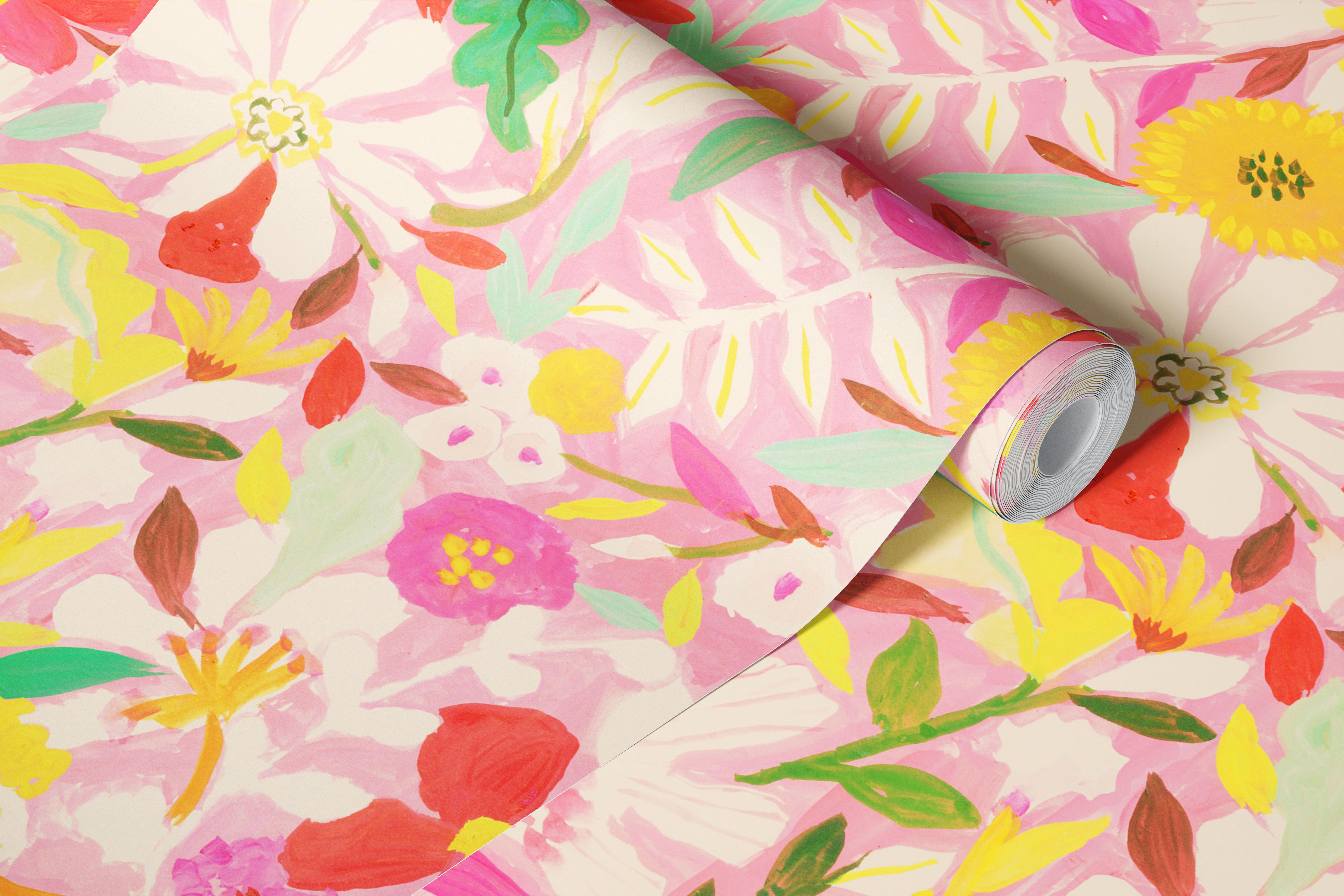 Fargerik blomster tapet i et rom