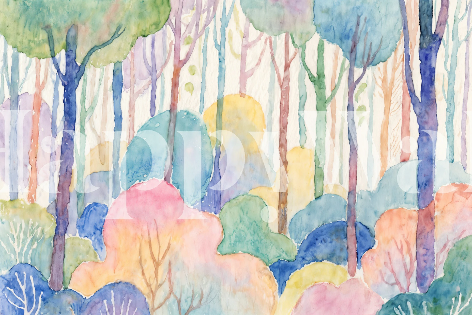 Dreamy Forest Watercolor wallpaper in a room