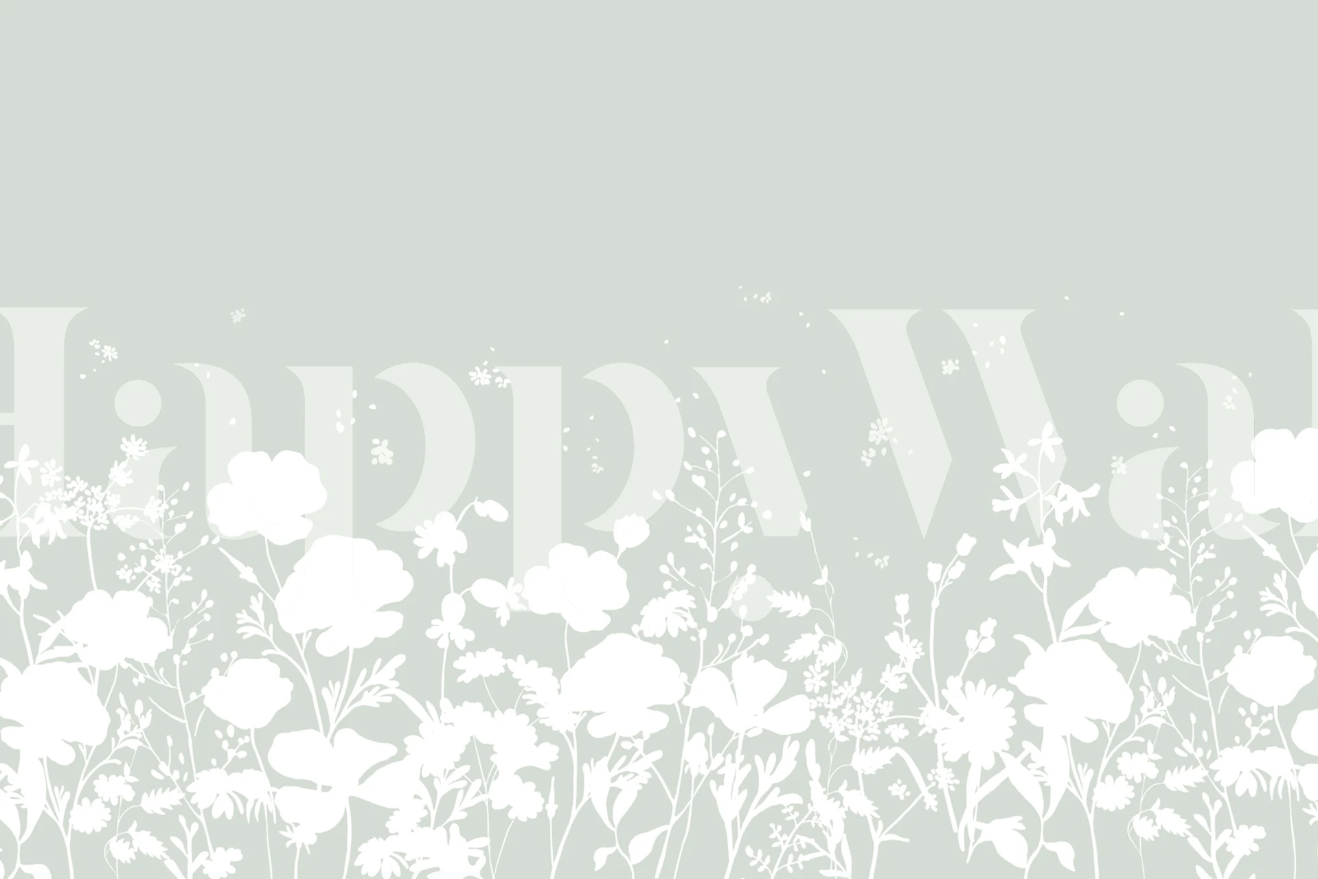 White floral silhouettes on sage green background wallpaper