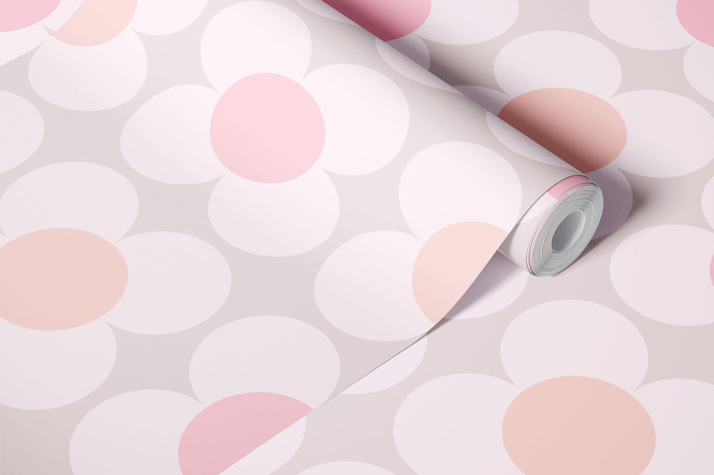Pastel Scandi Flowers - Pink Orange on Gray wallpaper roll