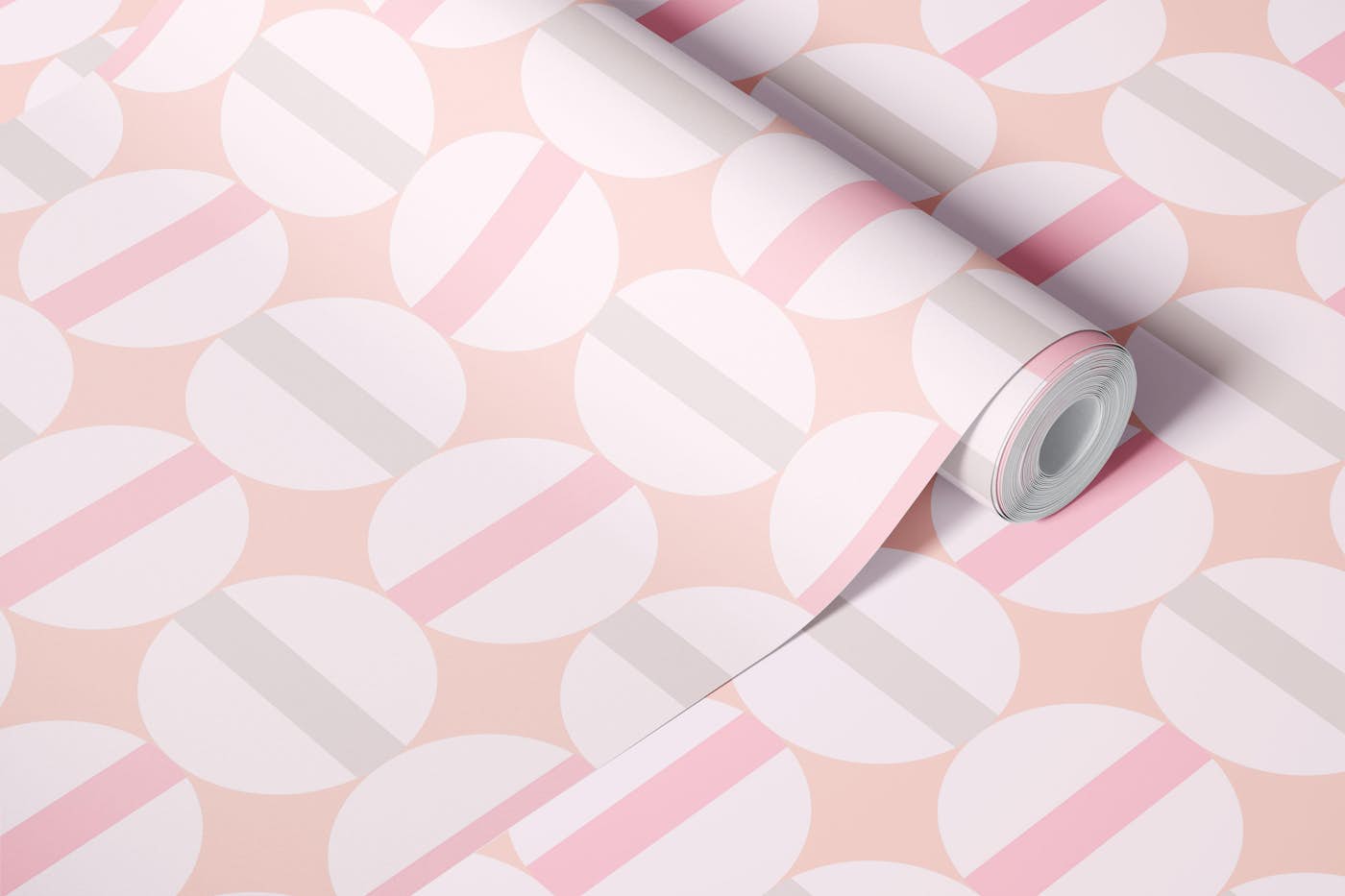 Pastel Retro 70s Striped Circles - Orange - M wallpaper roll