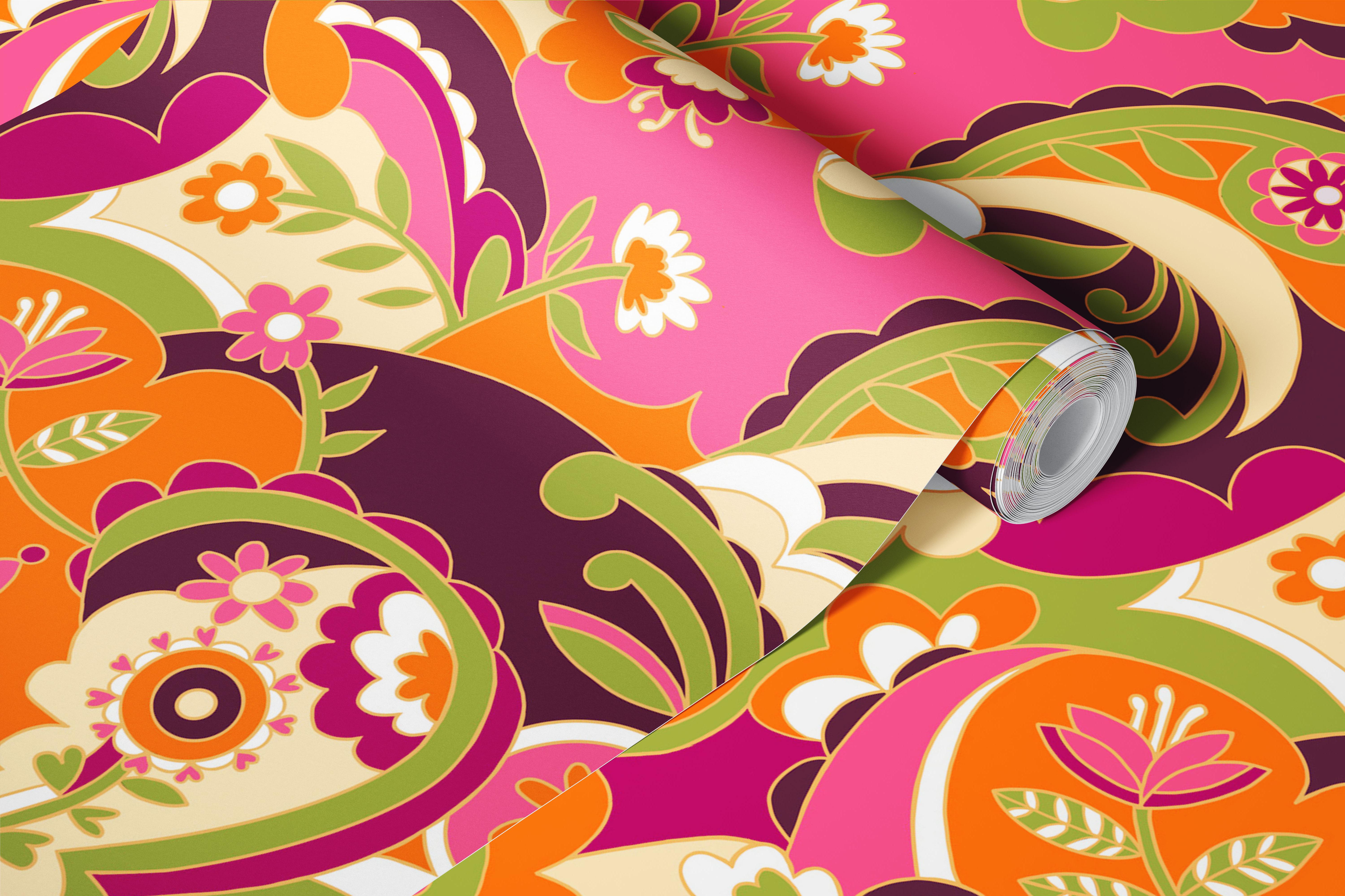 Groove Blossom-Light-tapetti värikkäässä huoneessa