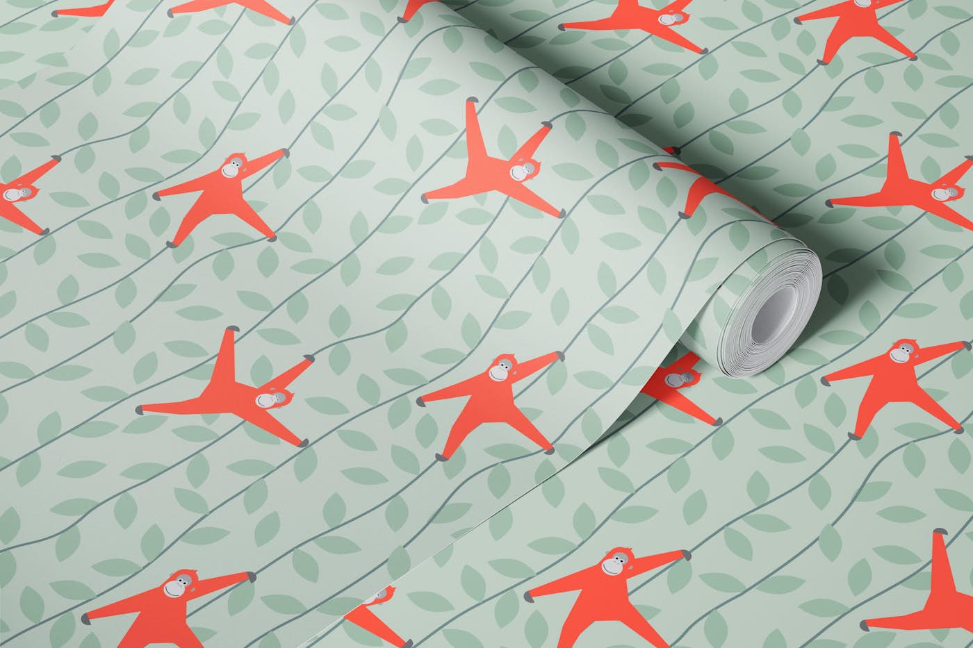 Playful Orangutan Jungle wallpaper roll