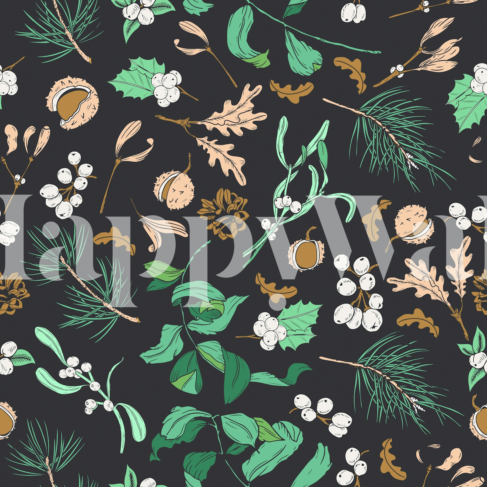 Botanical Forest Wallpaper with Dark Green Leaves