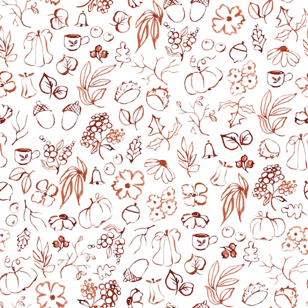 Autumn Doodle Watercolor Pattern
