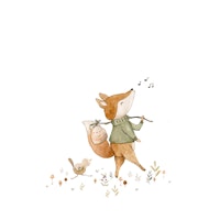 Wandering Fox With Bird Right In White wallpaper