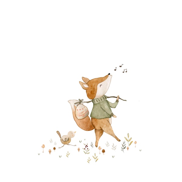 Wandering Fox With Bird Right In White