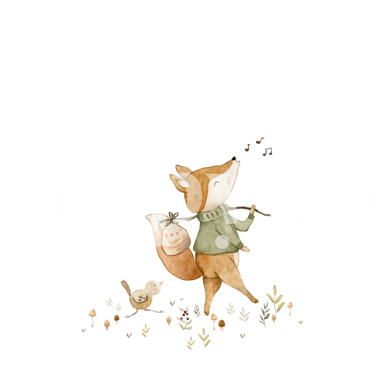Wandering fox and bird wallpaper in room