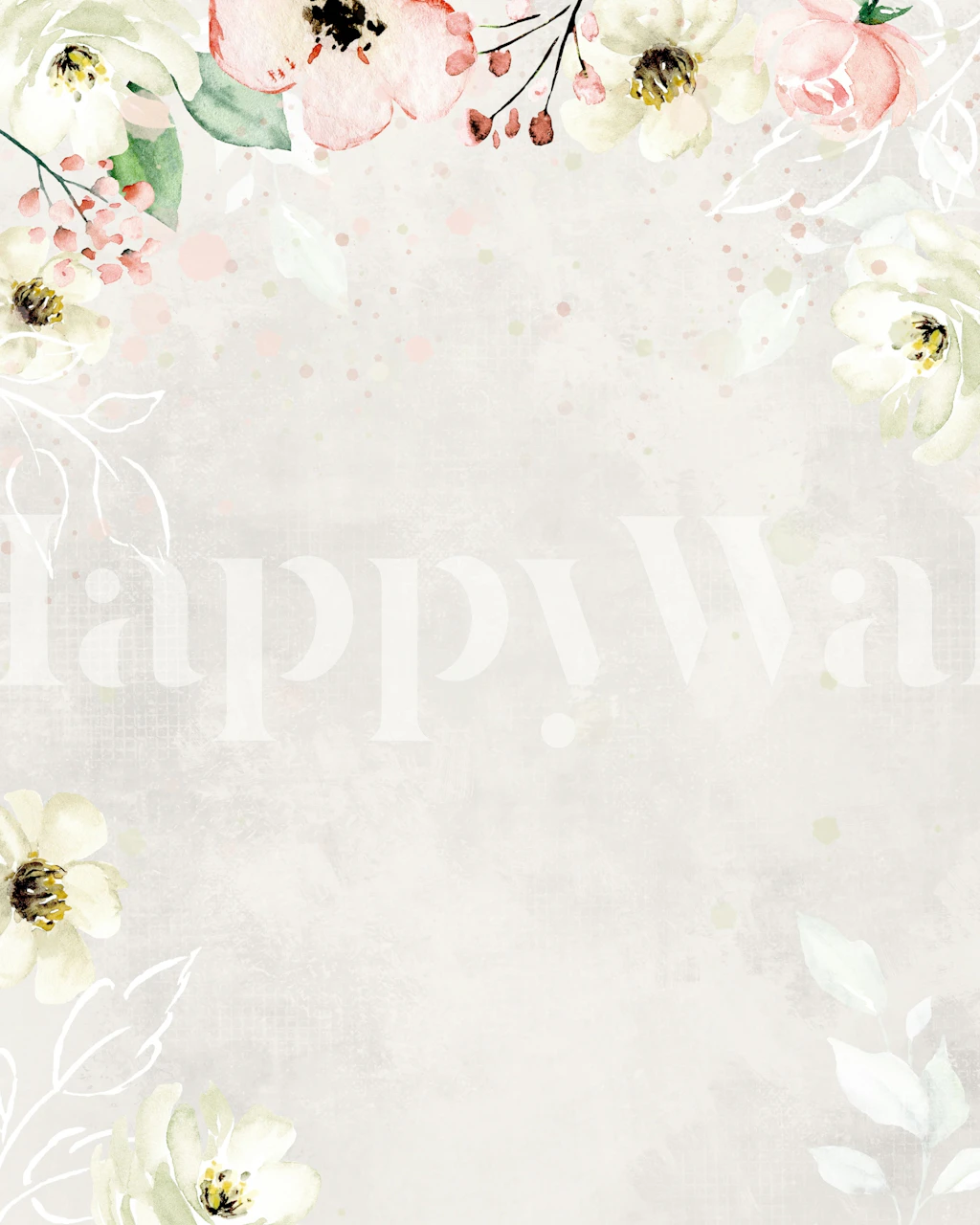 Floral pattern with pink, cream, and green colors on a light background wallpaper