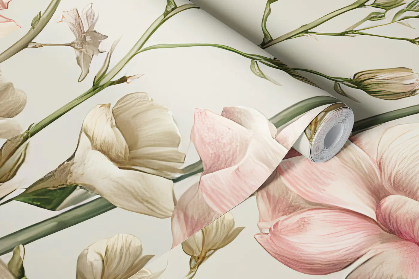 Soft Vintage Wildflower Botanical Design wallpaper roll