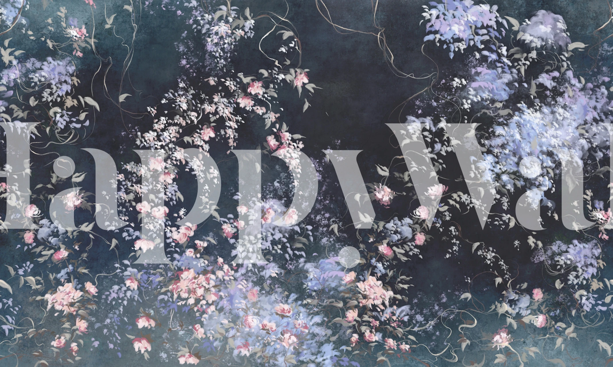 Floral design with pink and blue flowers on dark background wallpaper