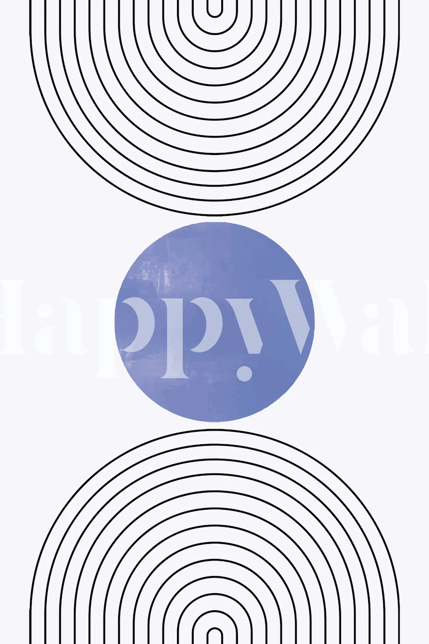 Blue circular pattern with striped lines wallpaper