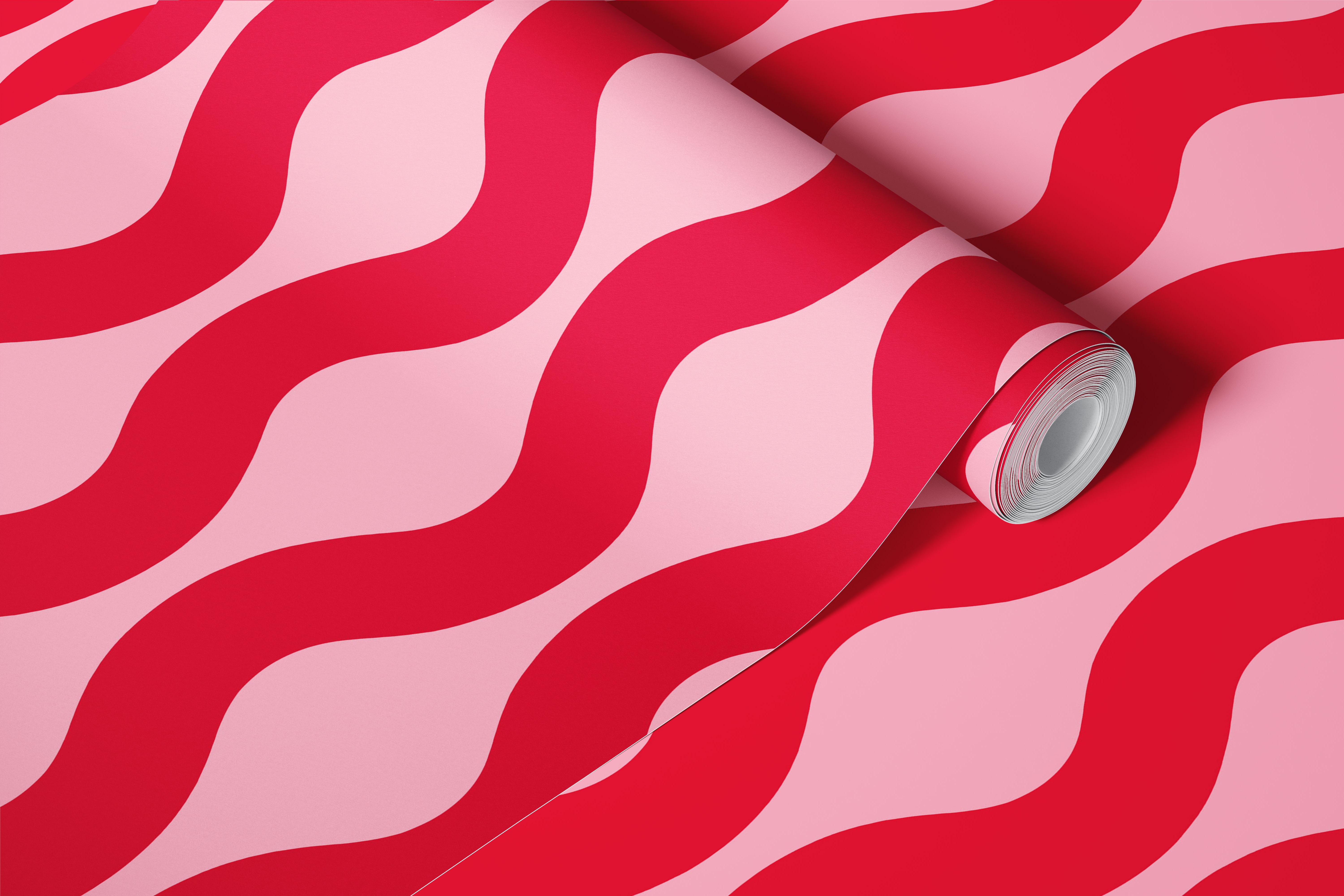 Pink and Crimson Red Modern Waves wallpaper in a room