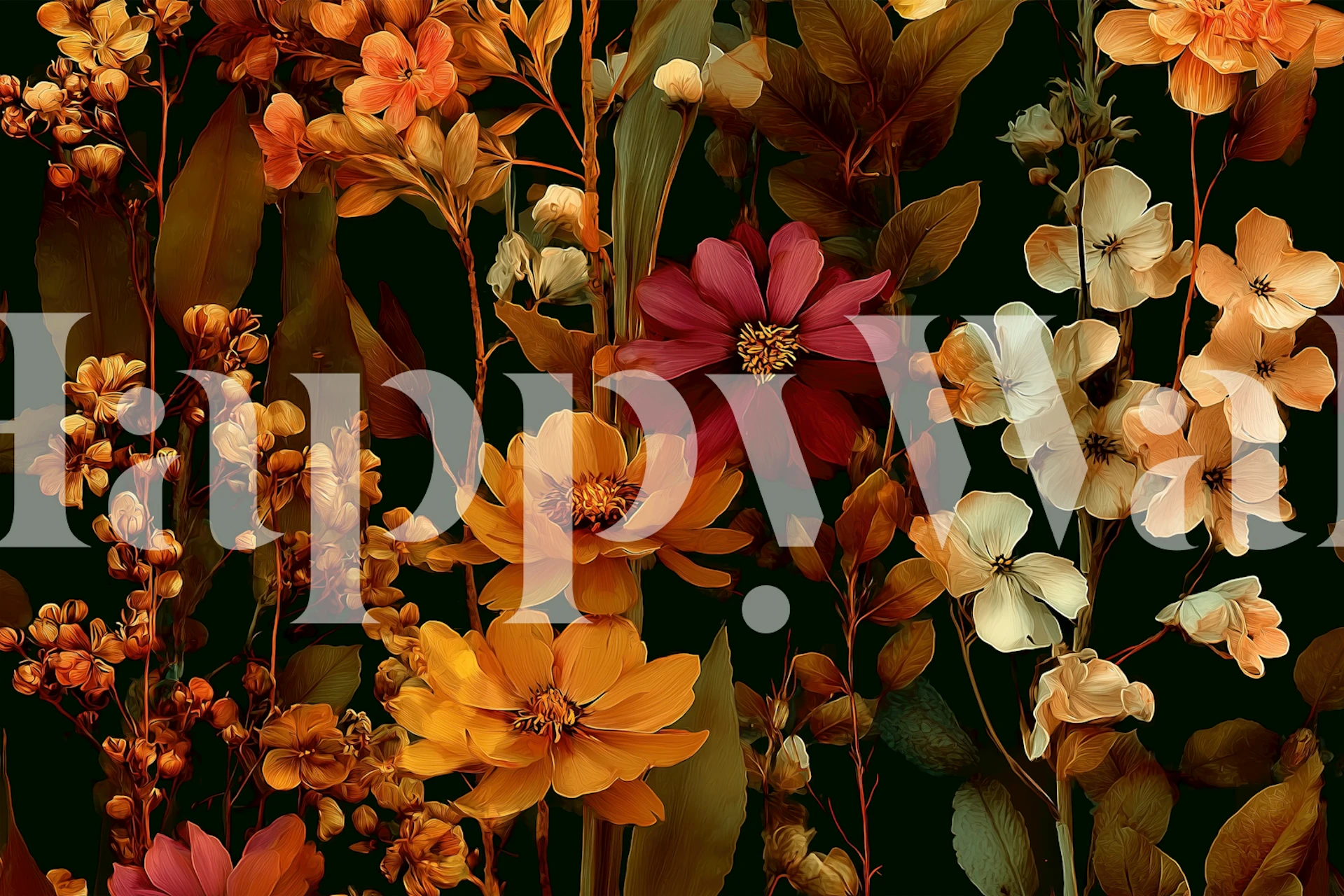 Floral wallpaper design in warm autumn colors