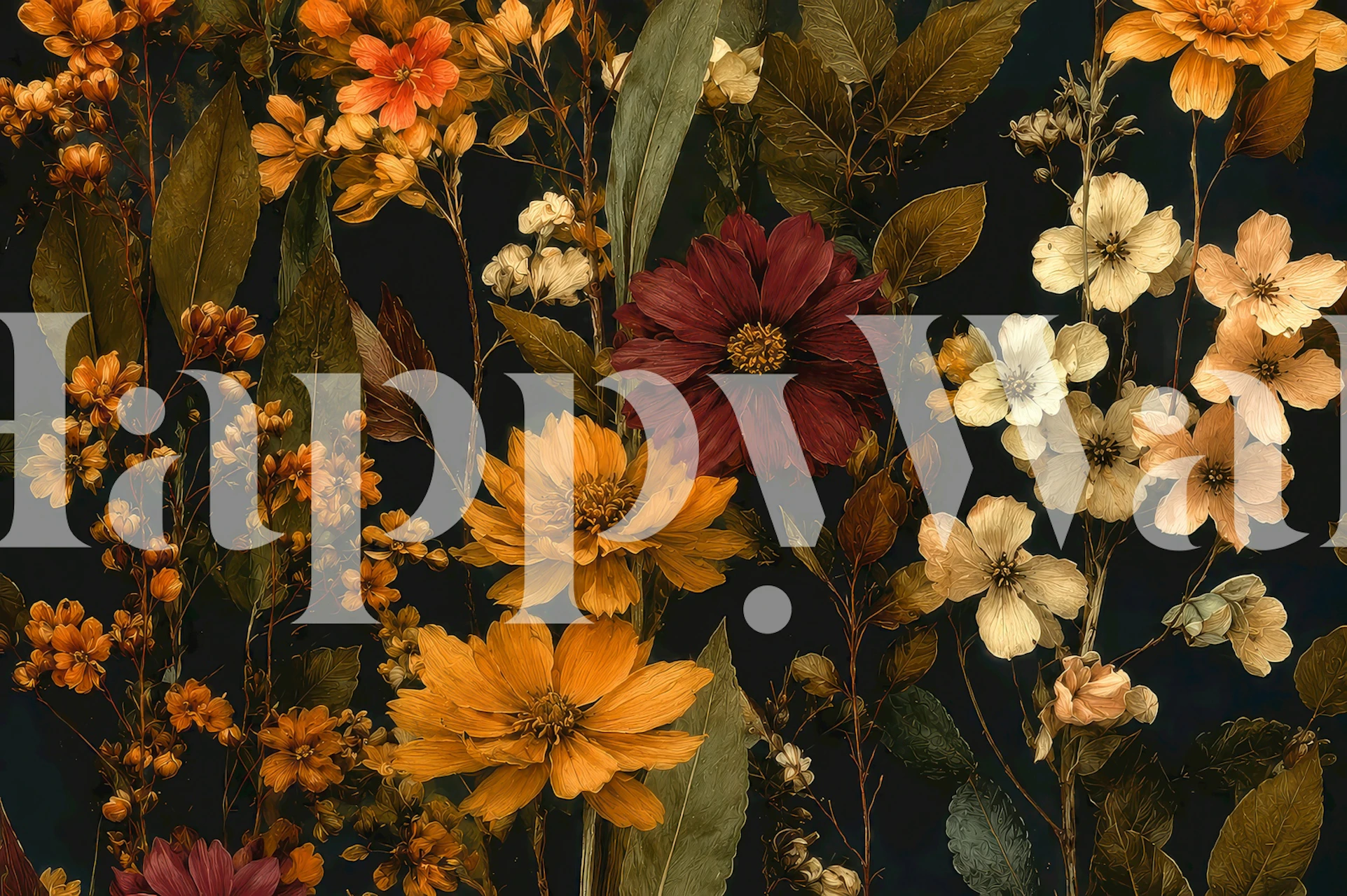 Floral wallpaper design in warm autumn colors