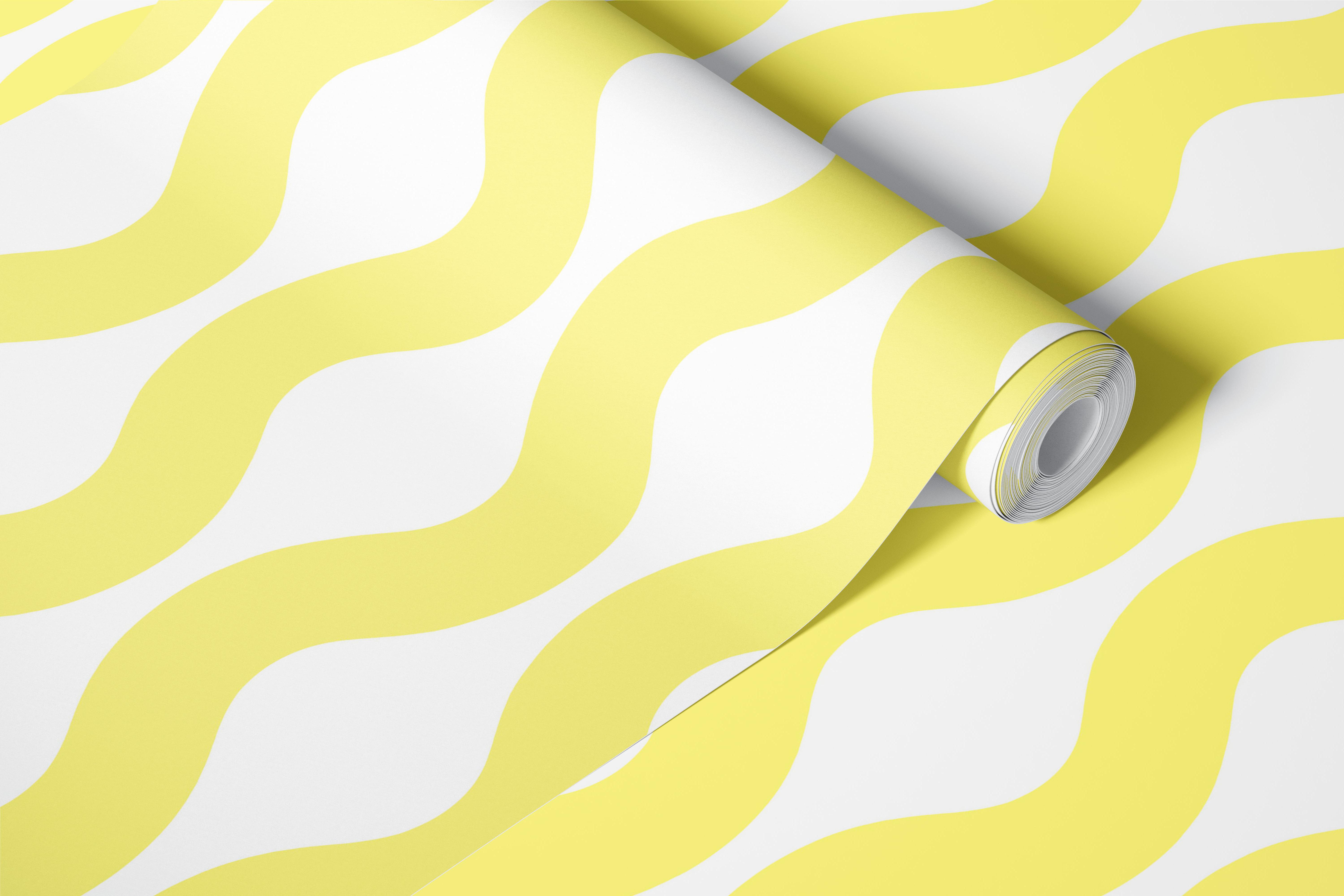 Pastel butter yellow waves wallpaper in a room