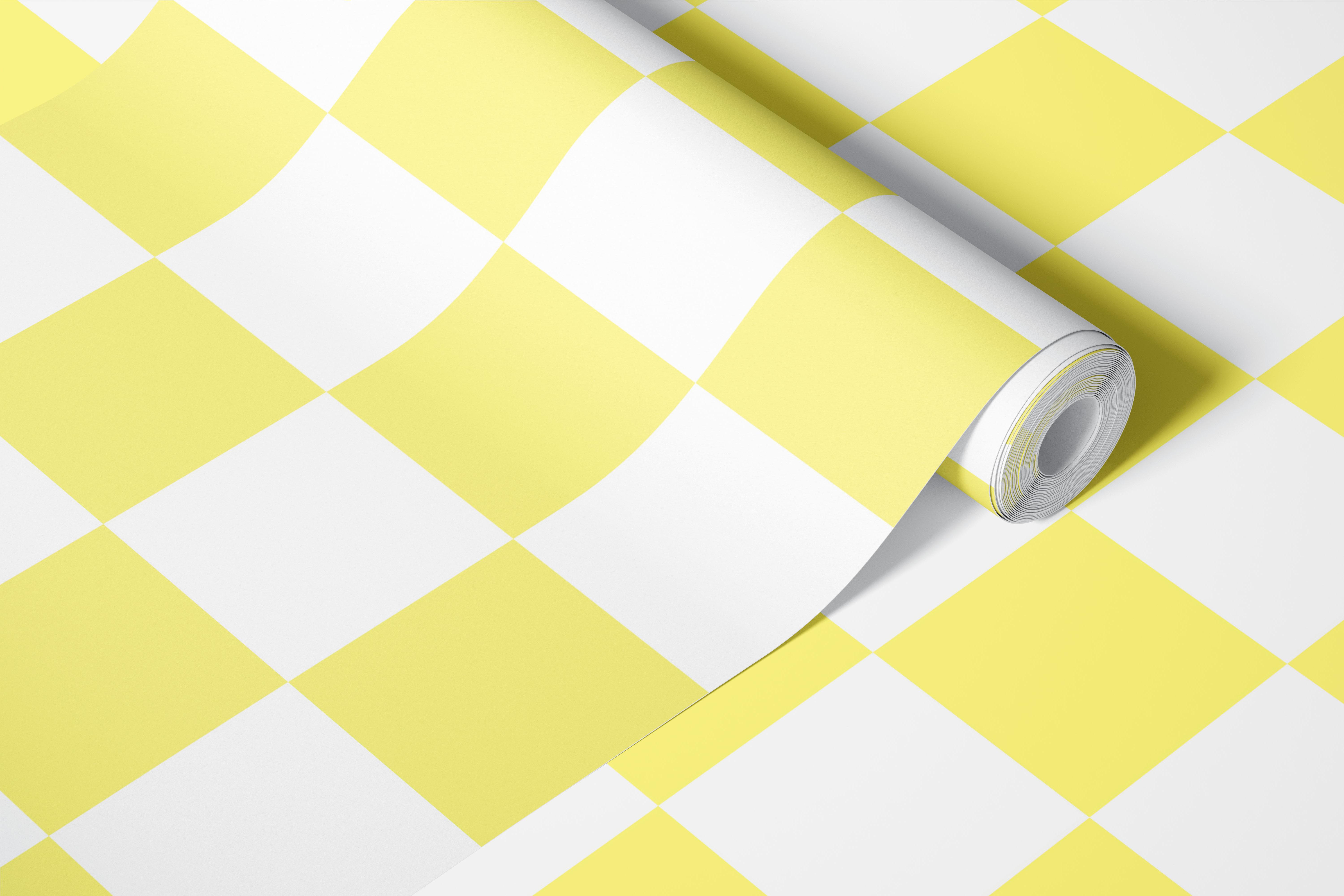 Ταπετσαρία Pastel Butter Yellow White Checkerboard