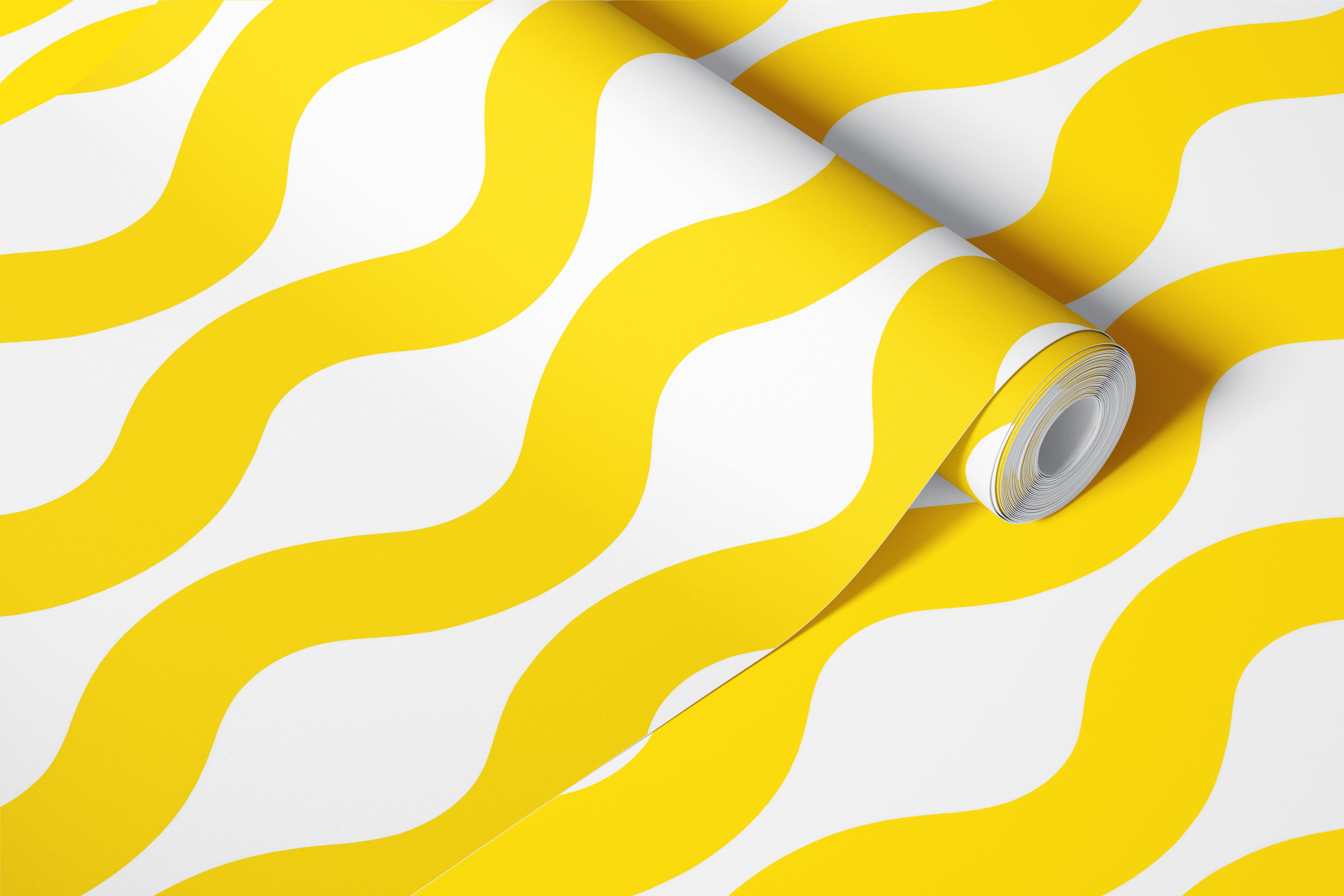 Papier peint Bright Butter Yellow Modern Waves dans une pièce