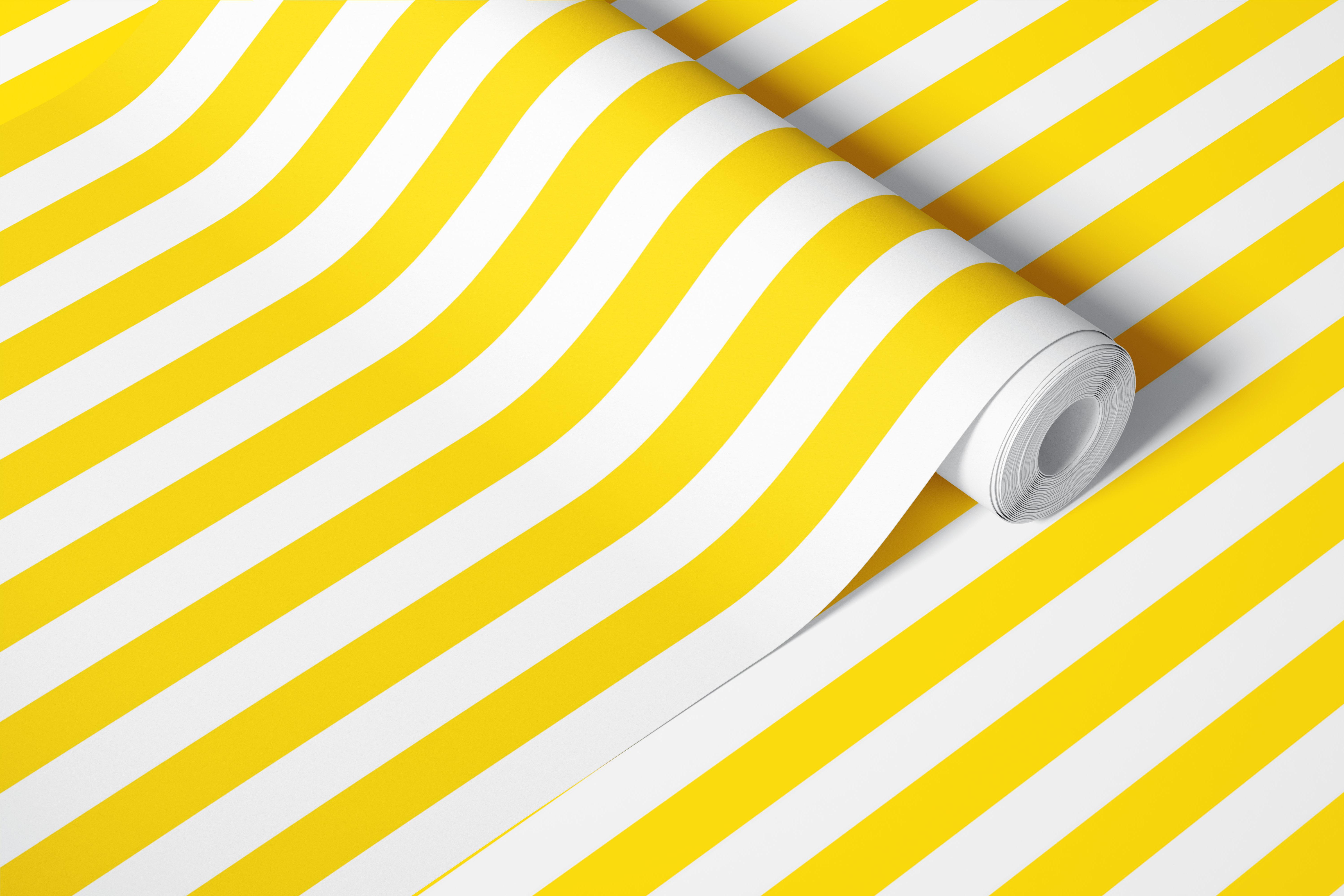 Bright yellow and white vertical striped wallpaper