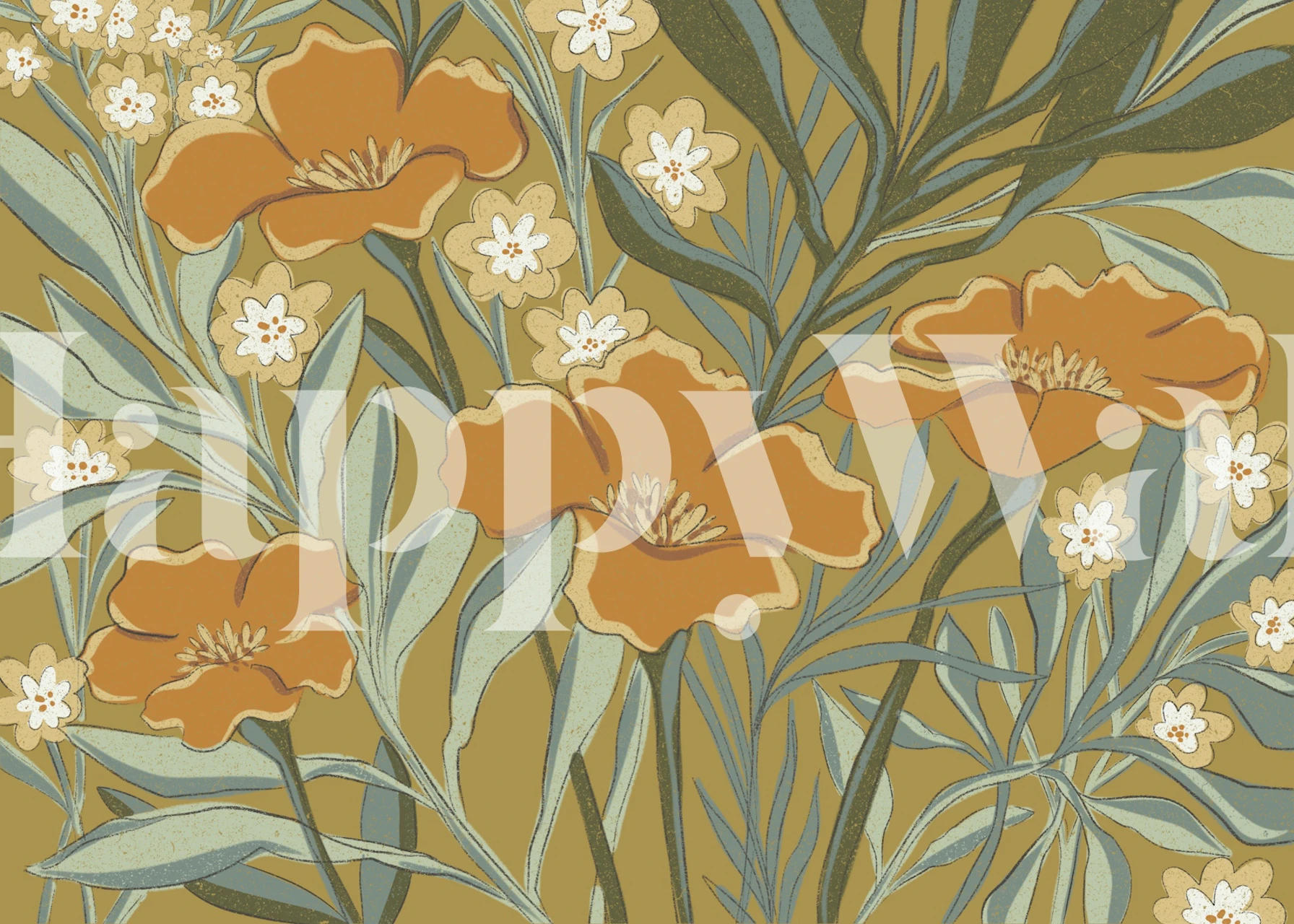 Papel tapiz Golden Botanical Elegance en una habitación