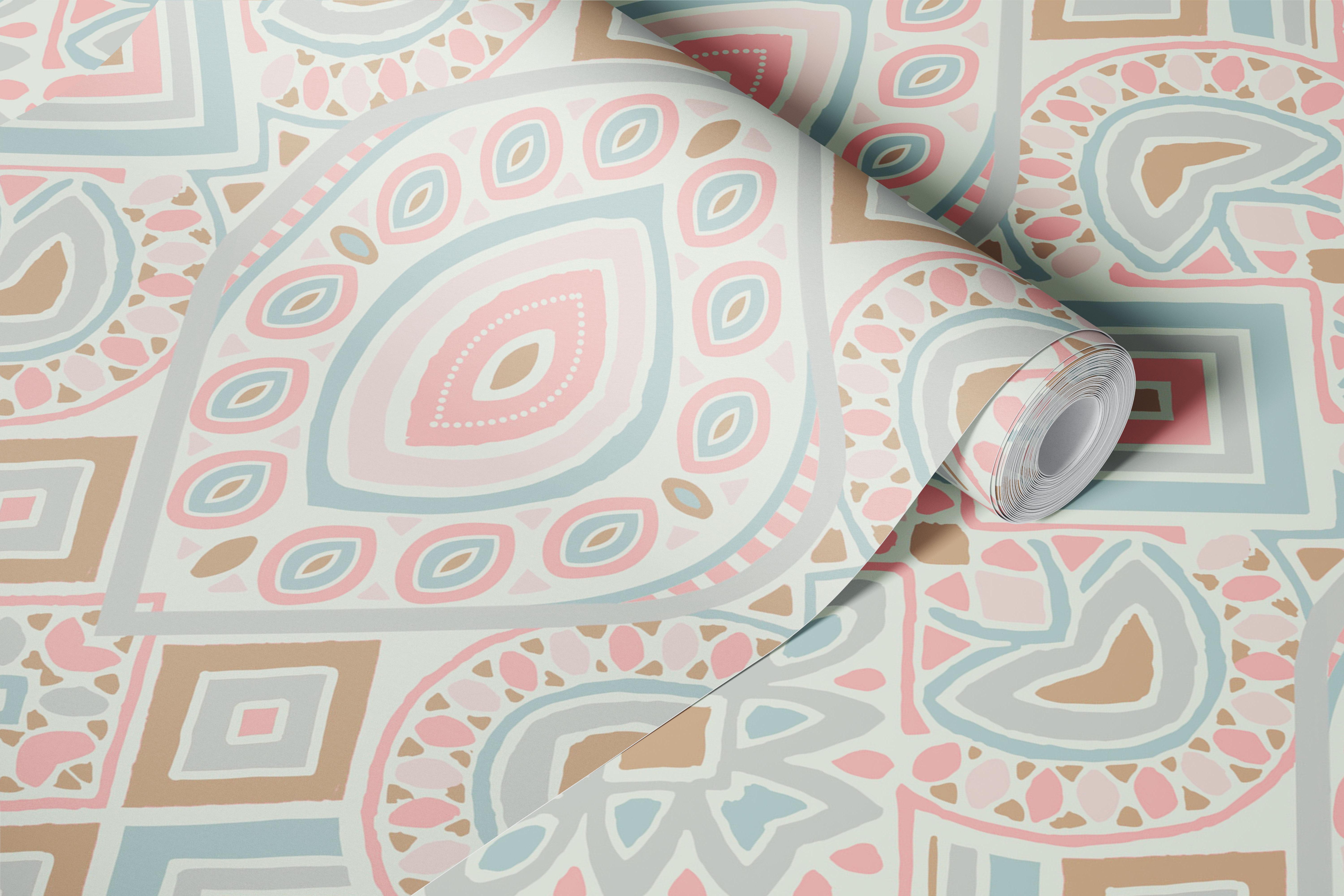 Boho Aztec Pattern vaaleanpunaisena ja sinisenä