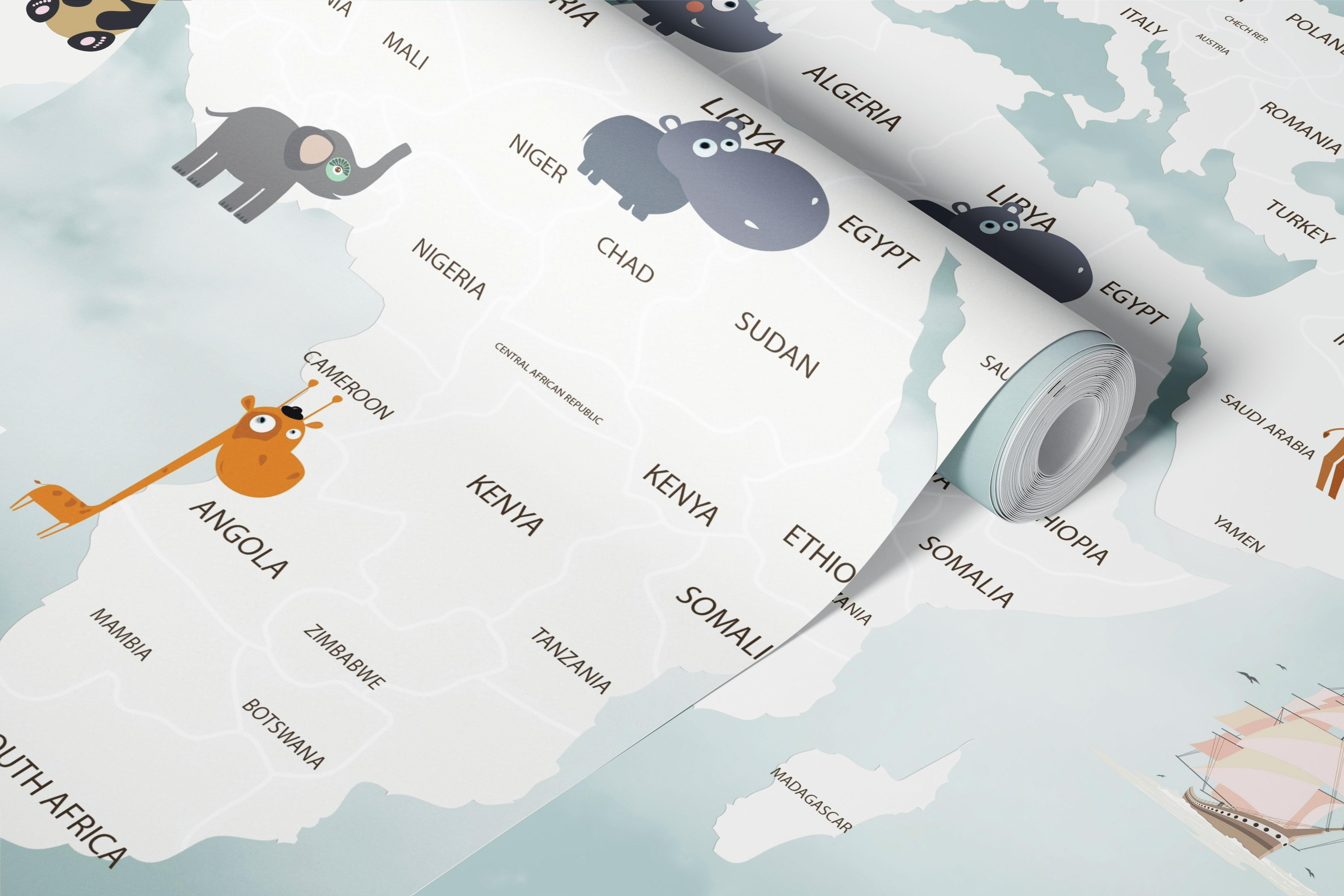 Kids world map wallpaper for playful rooms