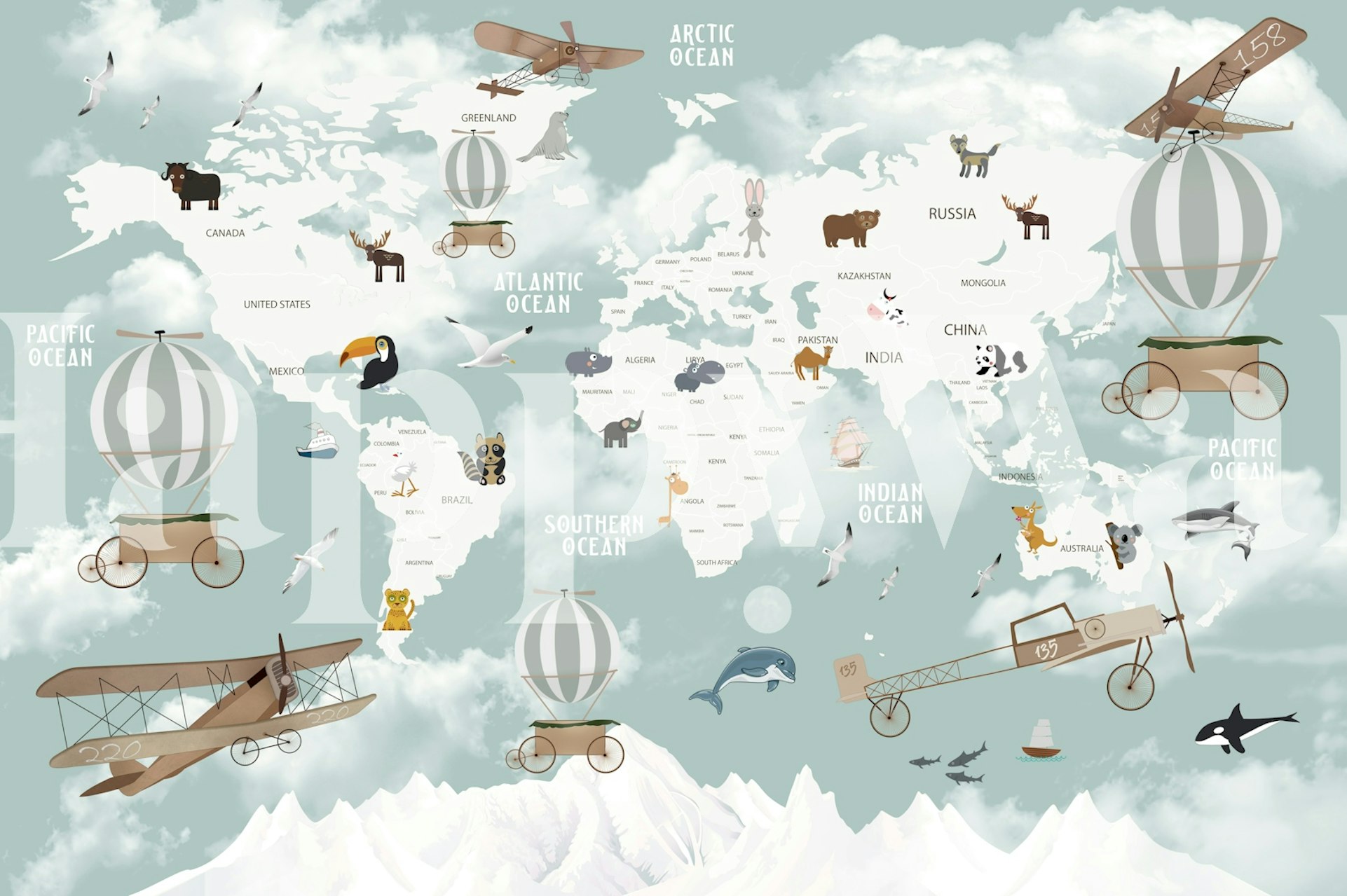 Kids world map wallpaper do zabawnych pokoi