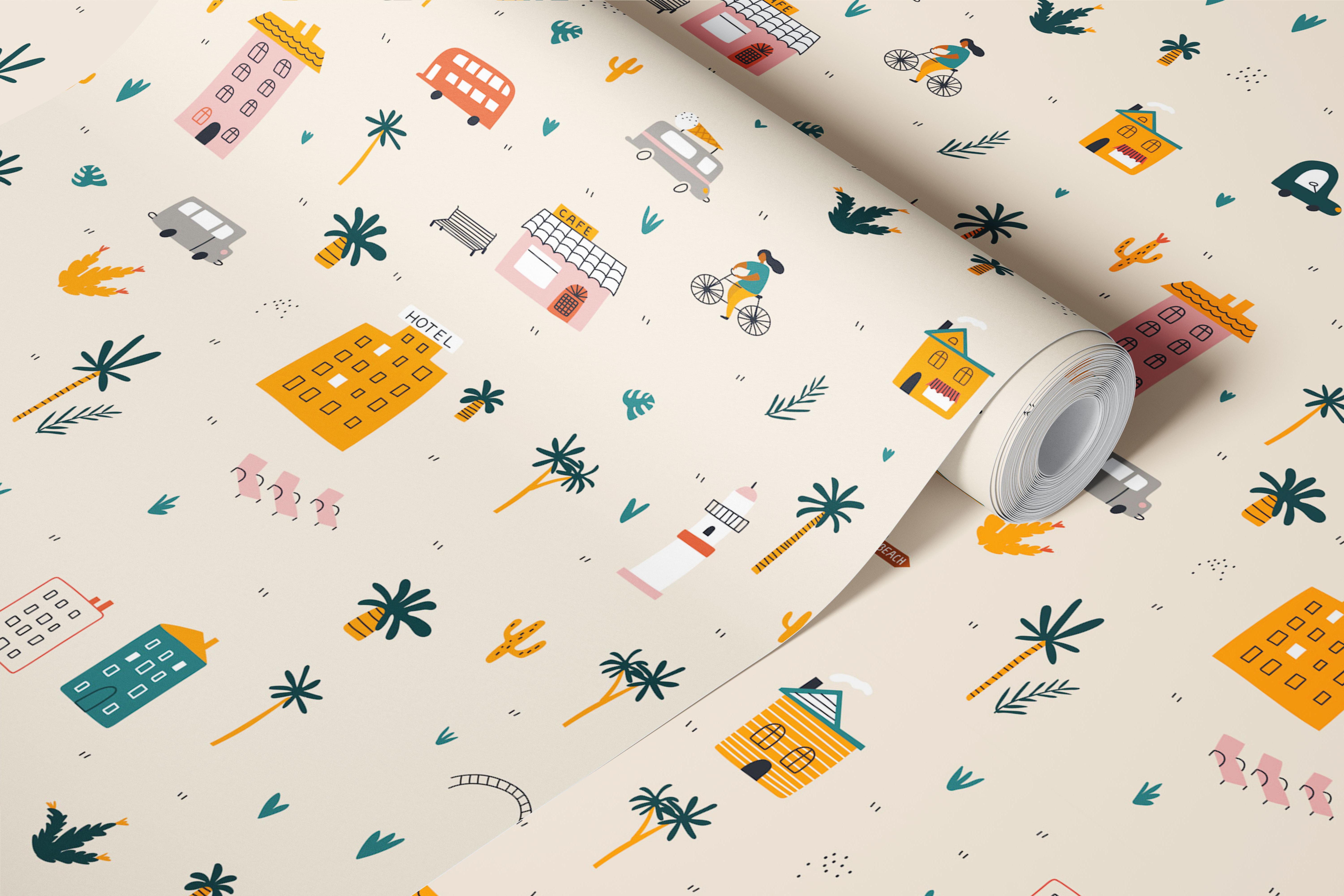 Whimsical Urban Illustration tapet i et rum