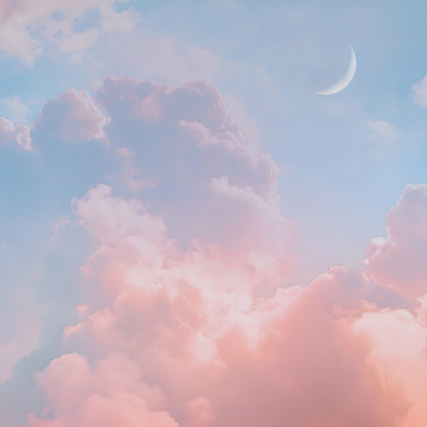 Cloudy Pastel Sunset Sky Crescent Moon