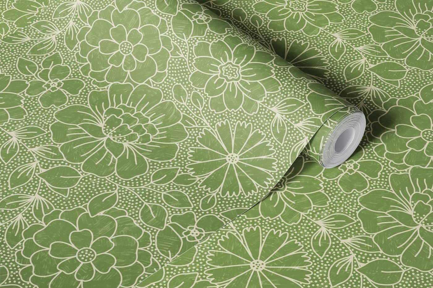 Boho Floral - in Pistachio Green wallpaper roll