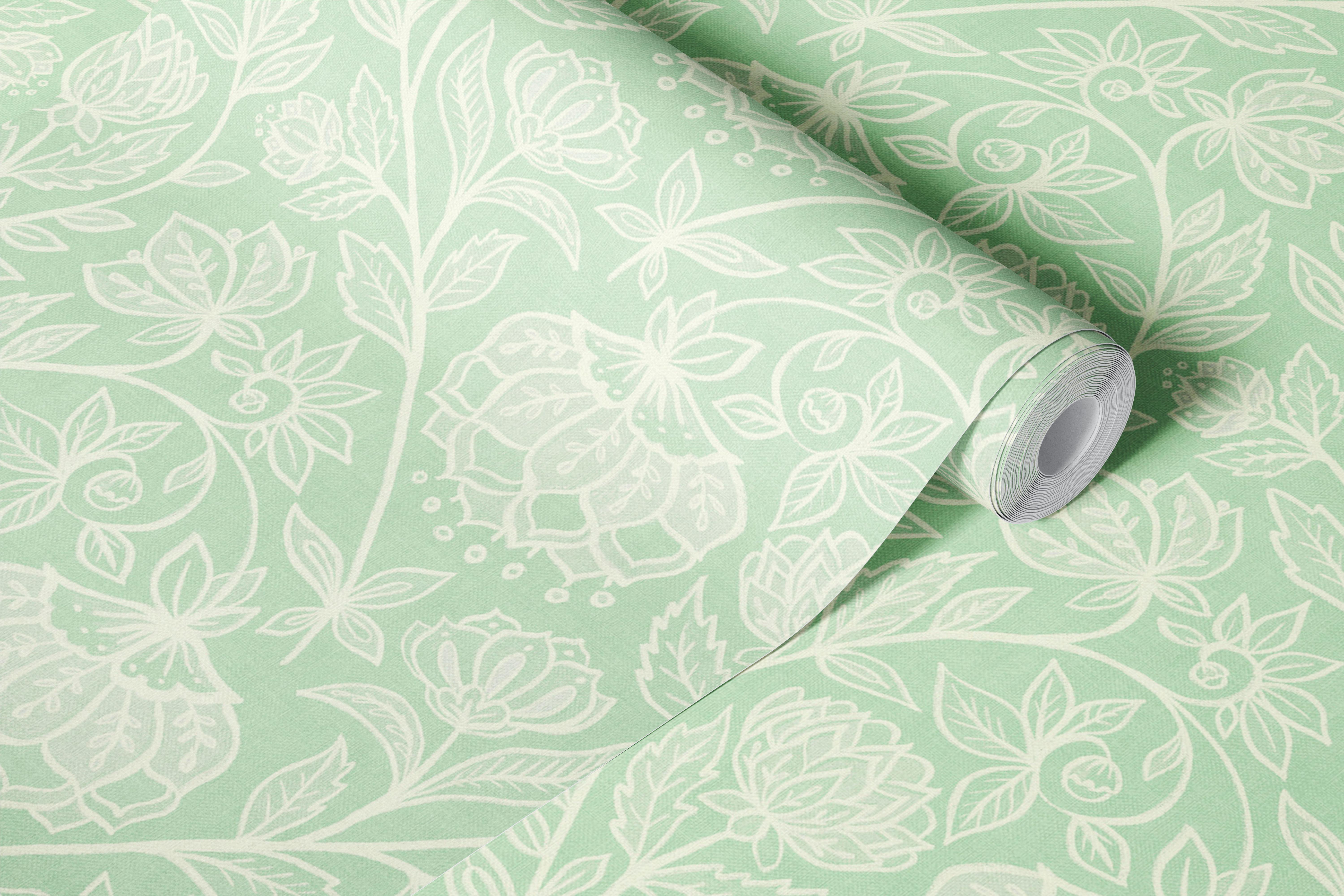 Cool Calm Chalk Chintz wallpaper in a room