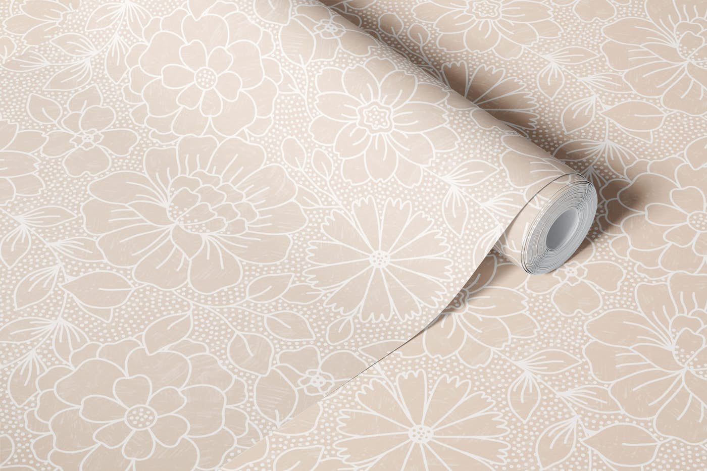 Boho Floral - in Light Beige wallpaper roll