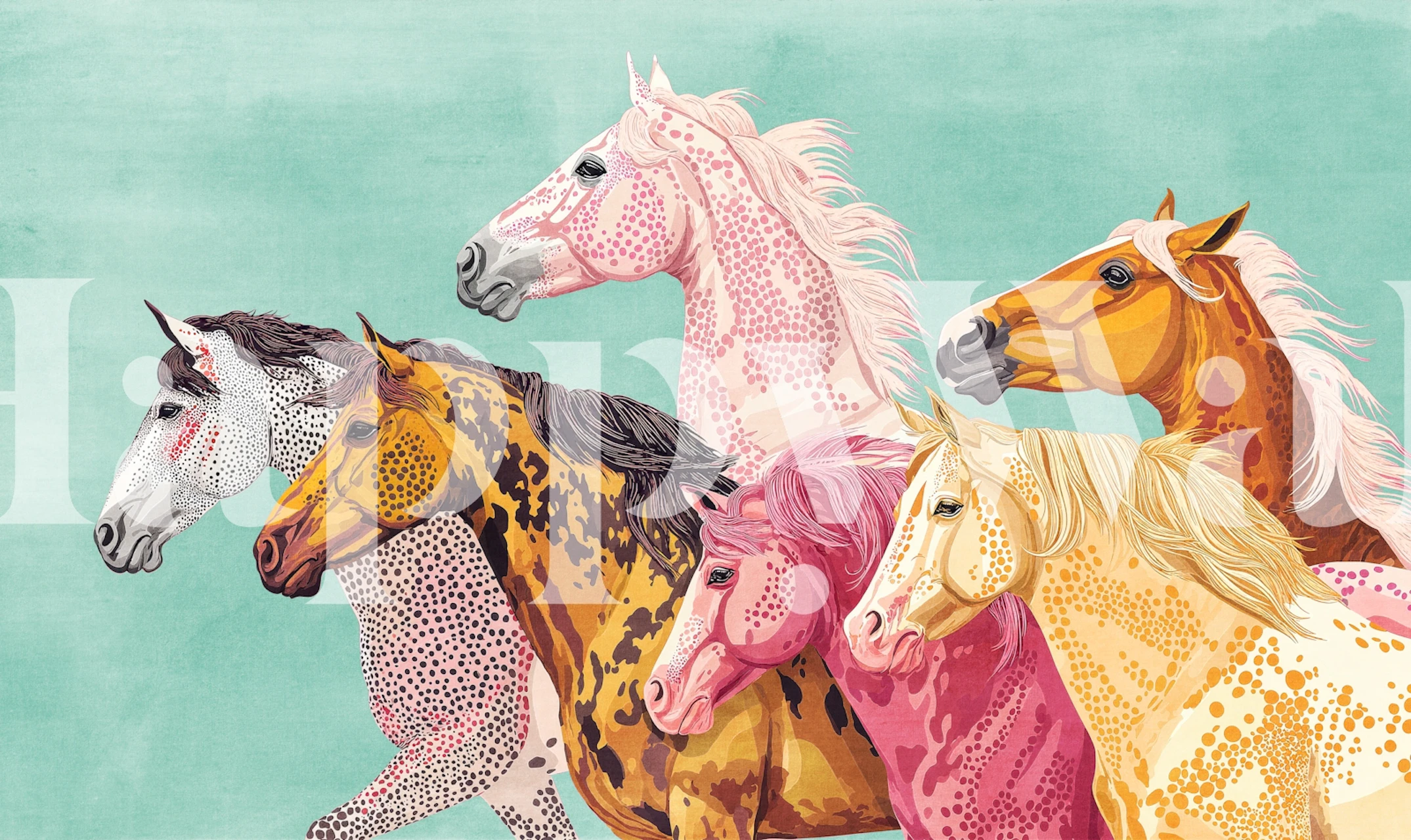 Bold Teal Horse Art tapeta w pokoju