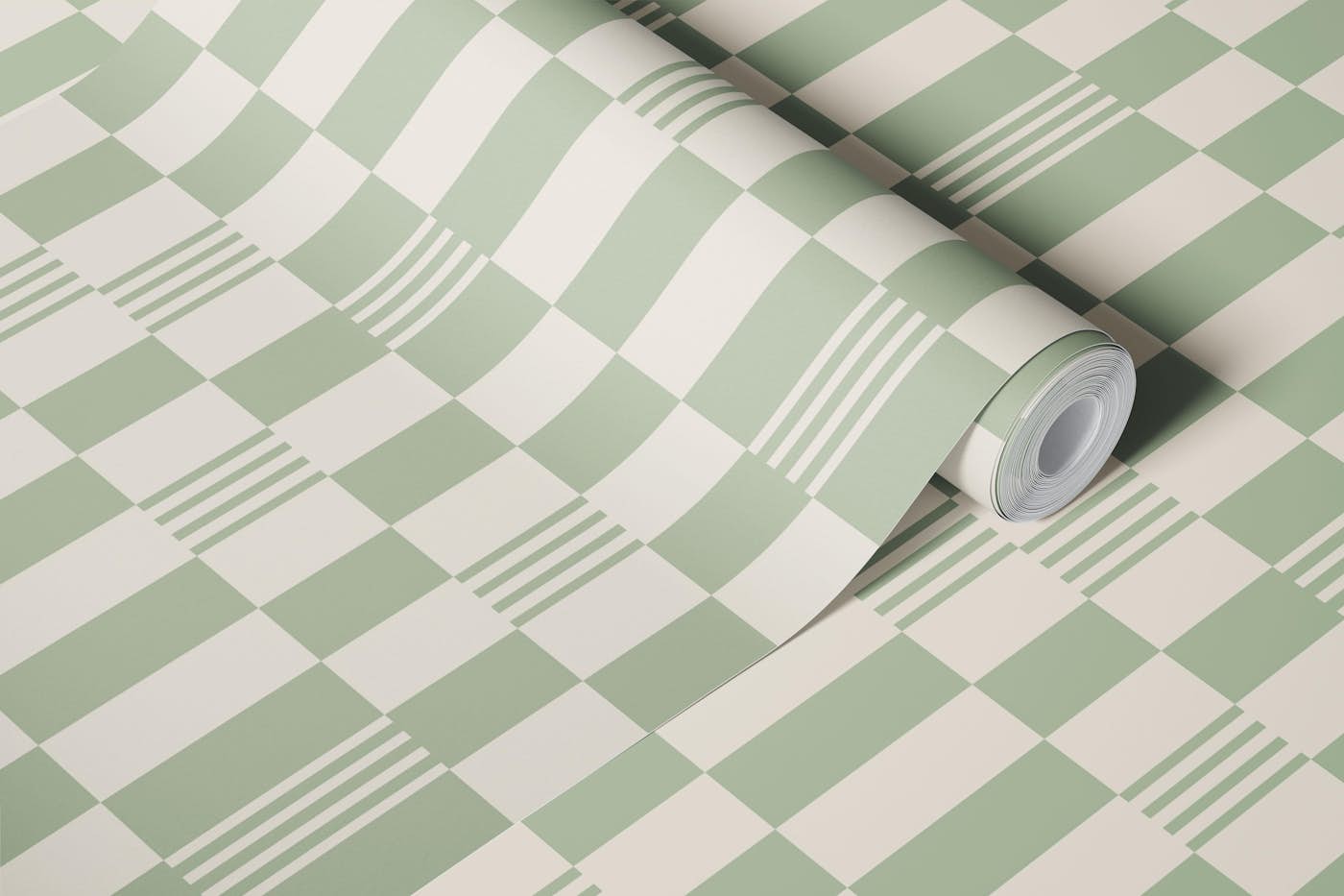 Sage Checkered Elegance wallpaper roll
