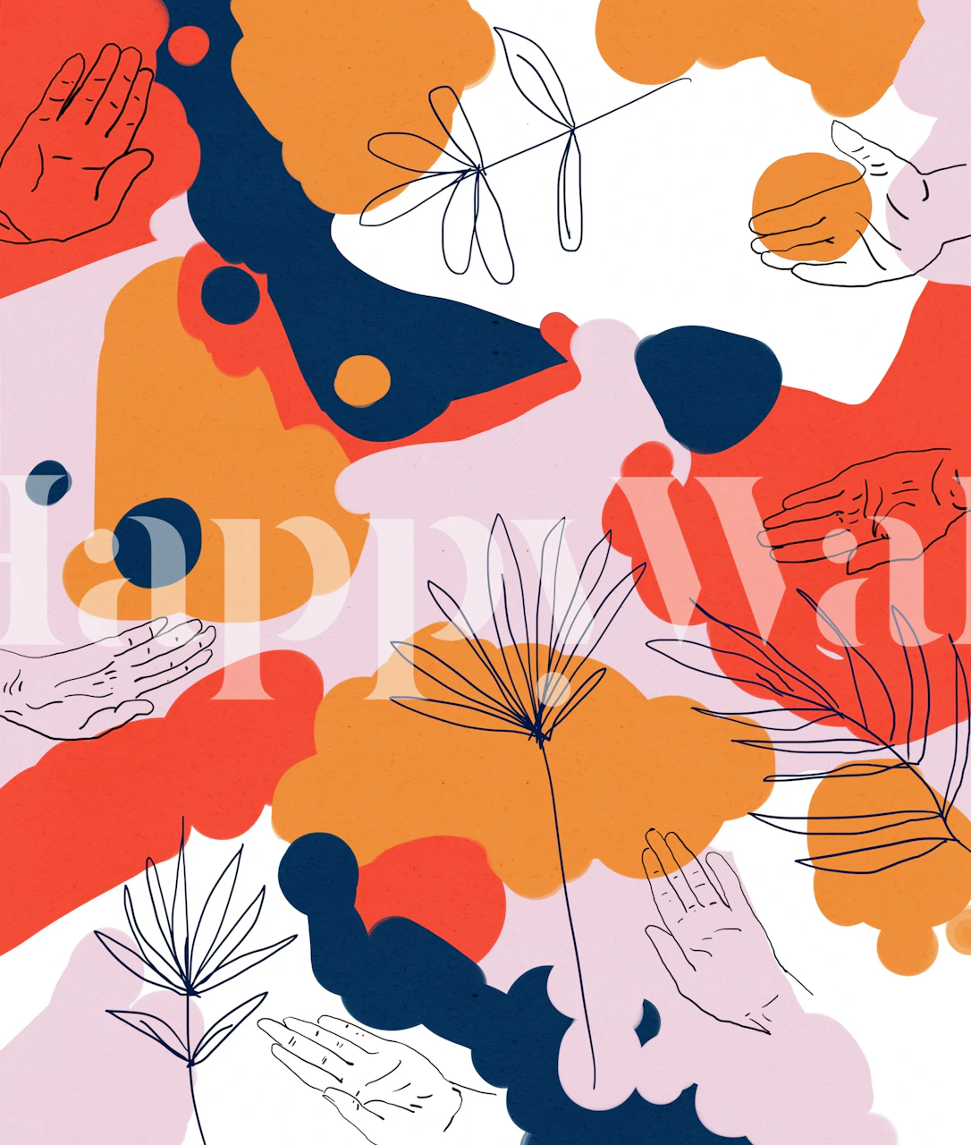 Colorful abstract hand and shape wallpaper, vibrant colors, modern style