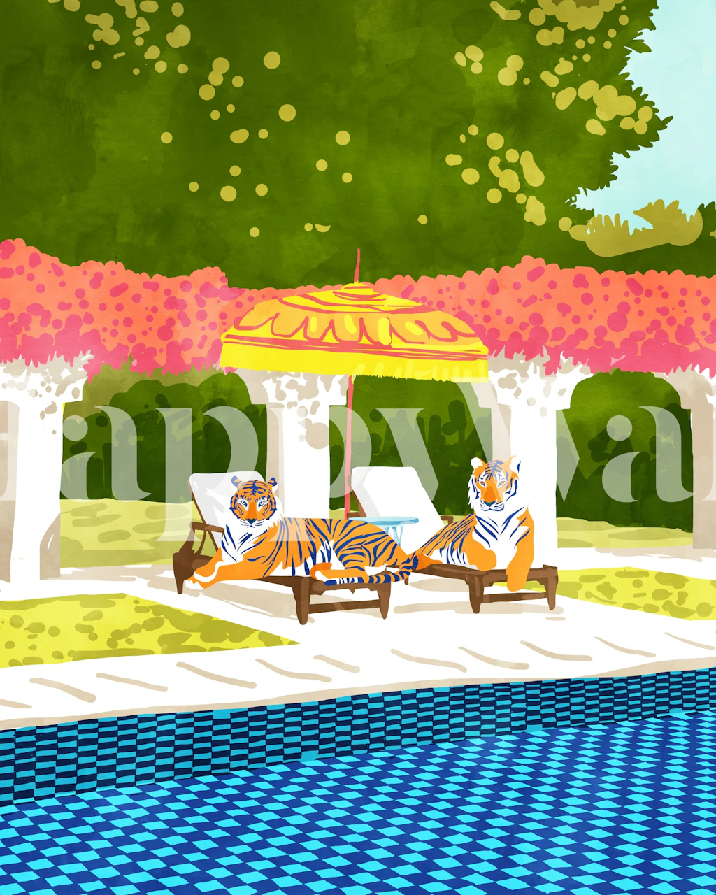 Papel tapiz Tiger Vacay en una habitación vibrante