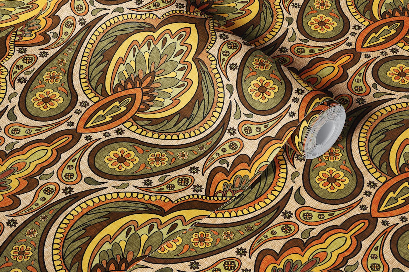 Golden Harvest Paisley in Earthy Browns wallpaper roll