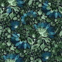 Jewel tone boho emerald green blue floral wallpaper