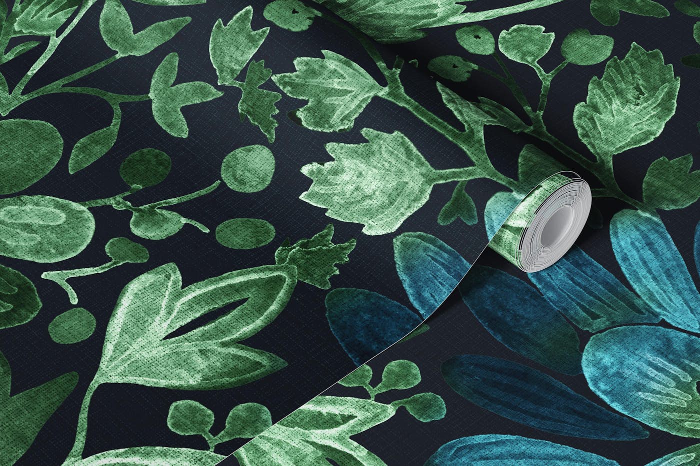 Jewel tone emerald green blue floral large wallpaper roll