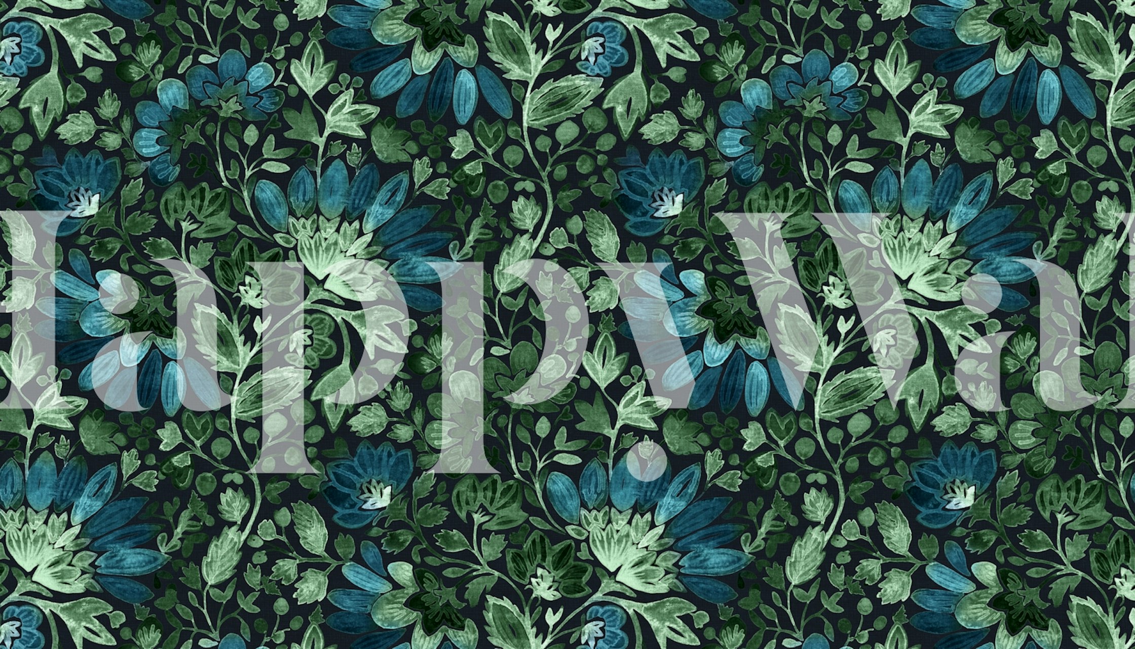 Emerald green and blue floral pattern wallpaper