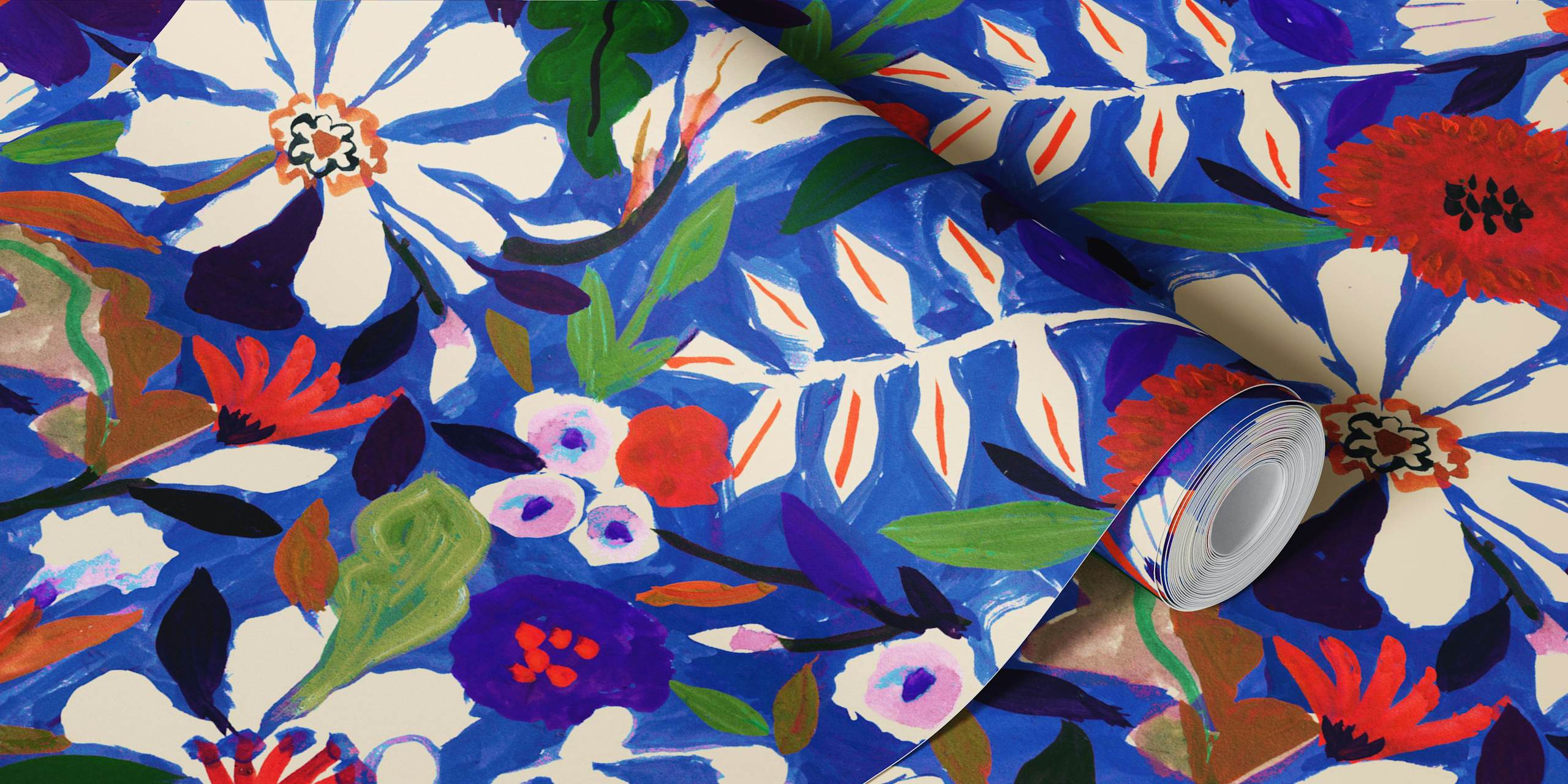 Abstract Garden Painterly Florals wallpaper in a room