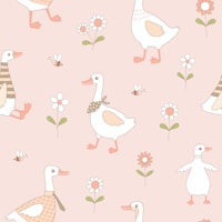 Geese chasing bees pink behang