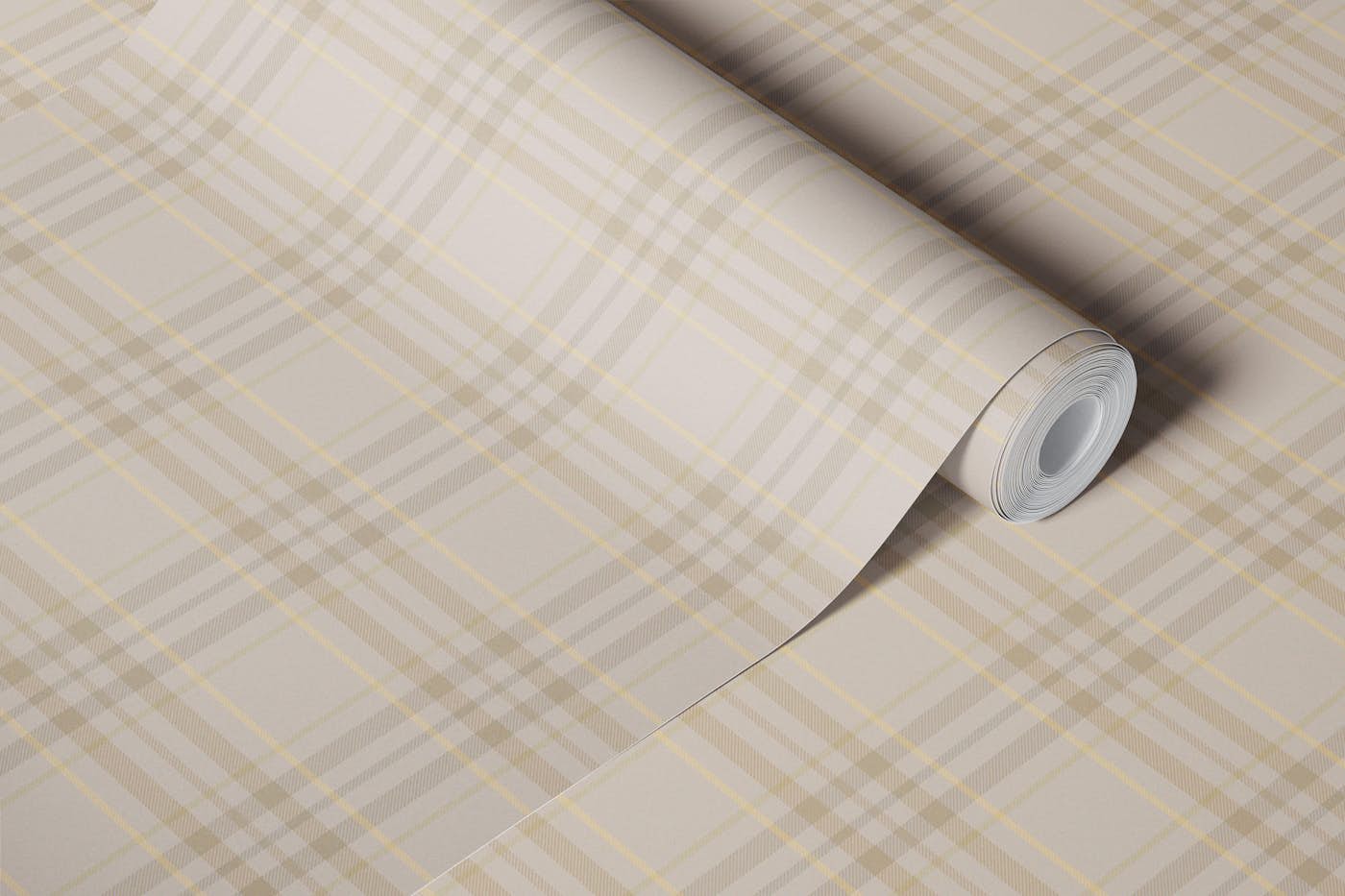 Sandy cream Scottish tartan wallpaper roll