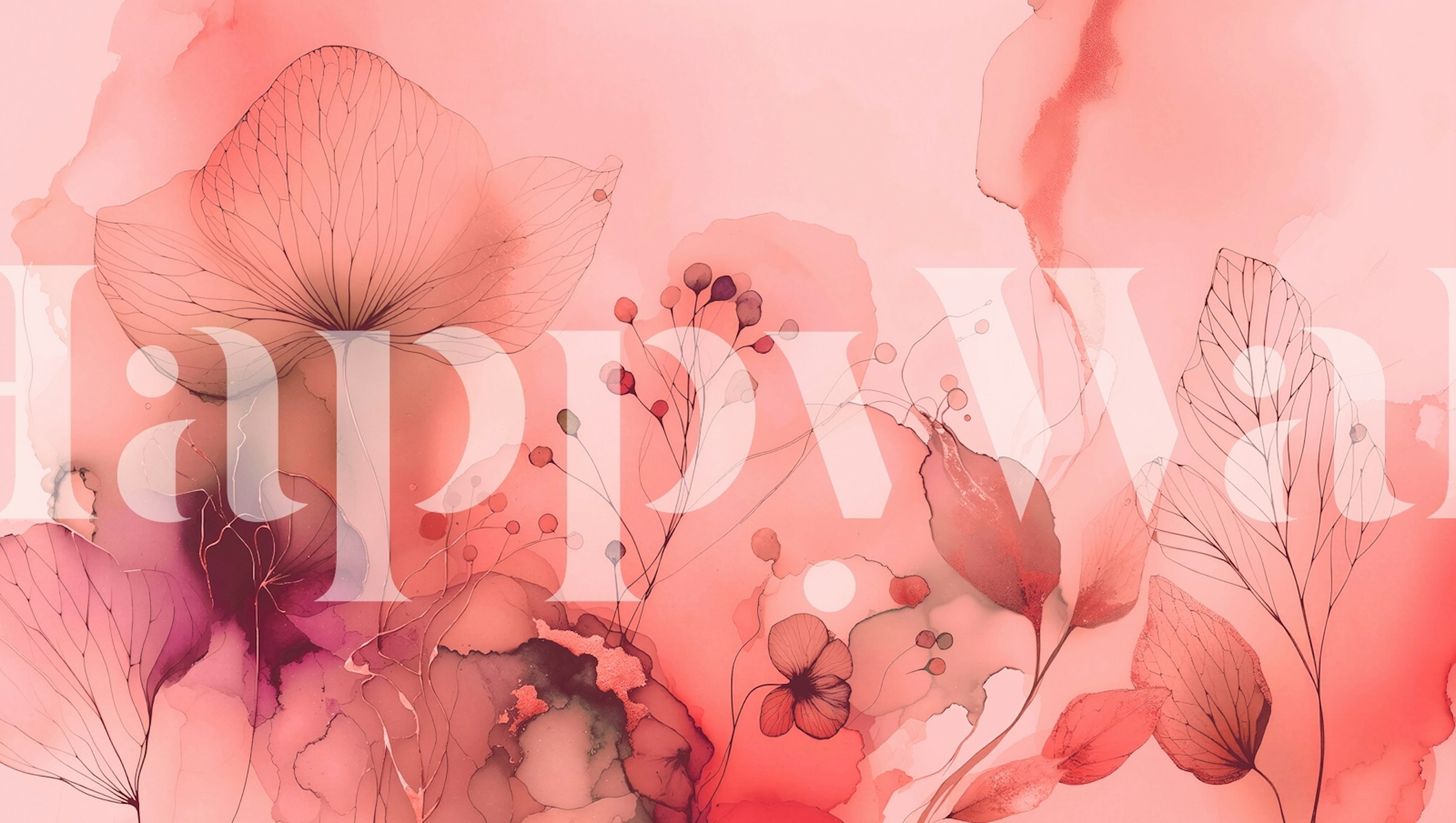 Abstract floral design in soft pink and red colors wallpaper