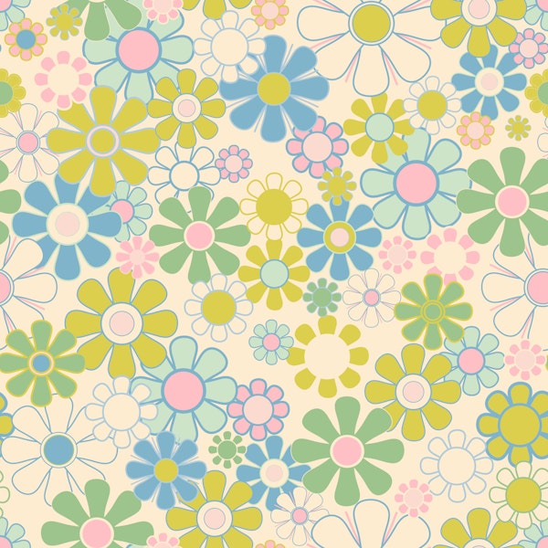 Fresh Pastel Retro Garden Floral Pattern