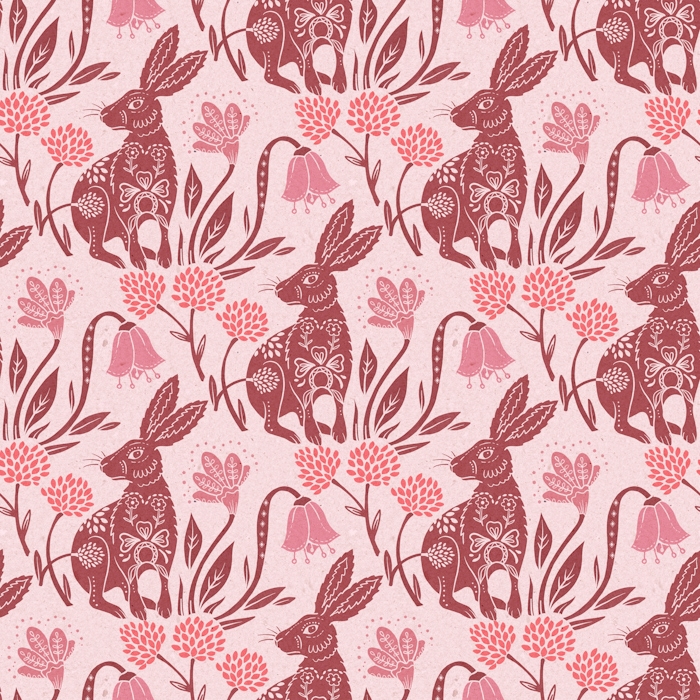 Pink Floral Rabbit Wallpaper