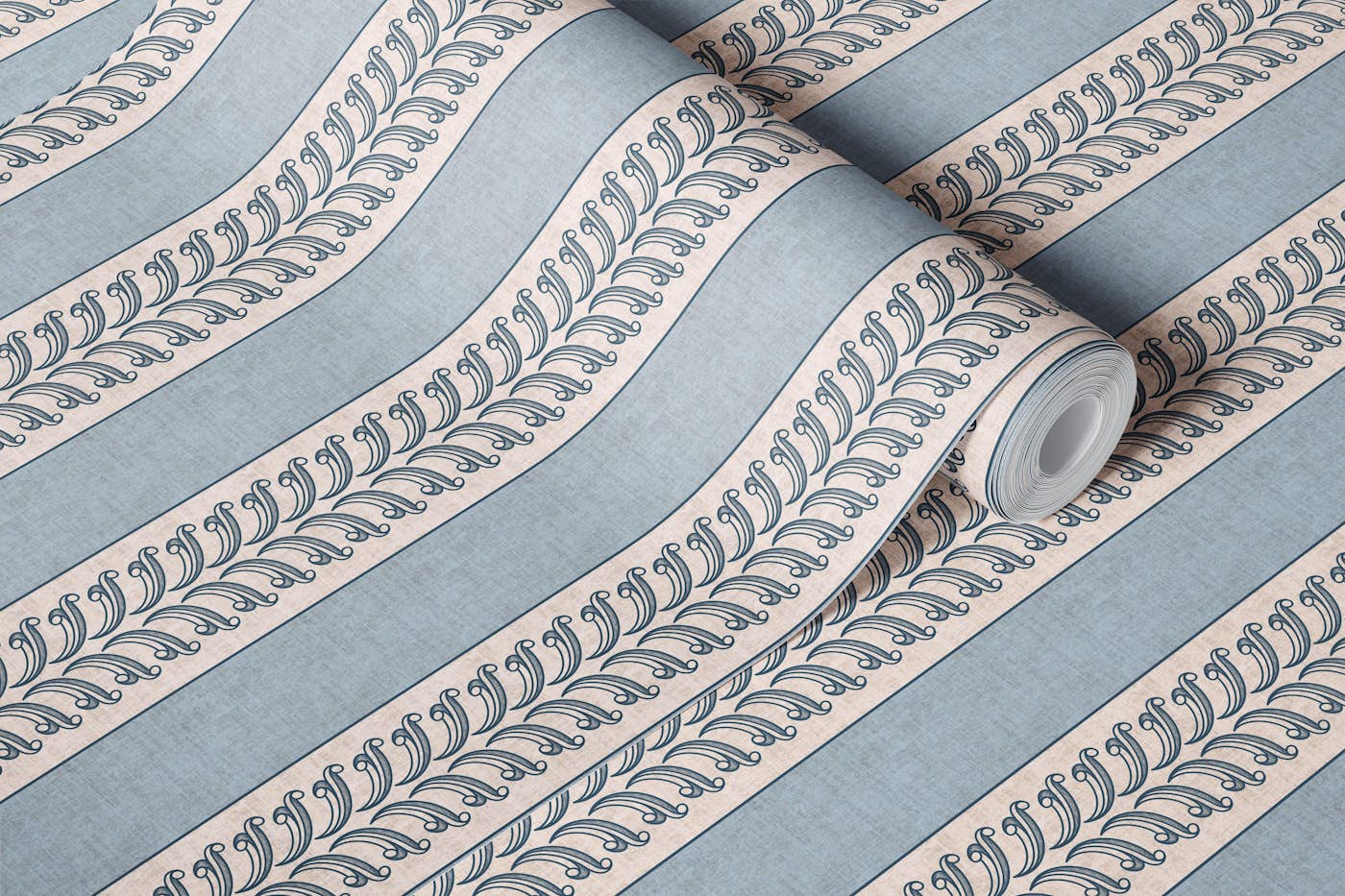 Stripes classic ornaments M – blue & white wallpaper roll