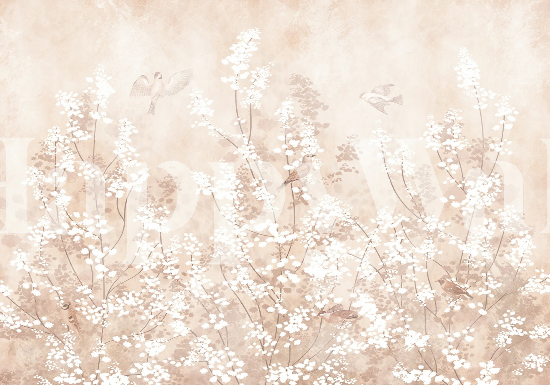 Delicate birds and flowers wallpaper design