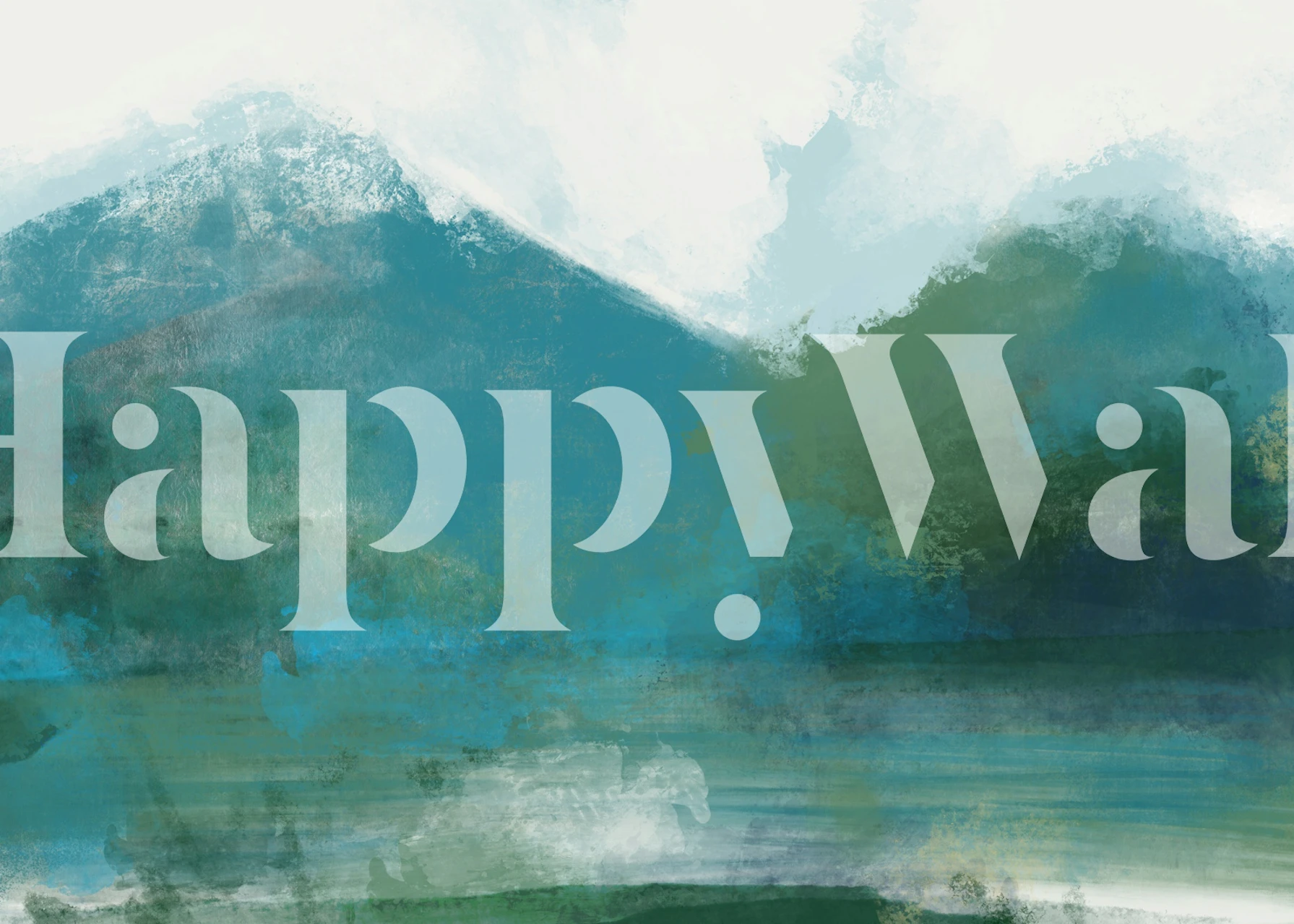 Watercolor mountain landscape in green and blue tones wallpaper